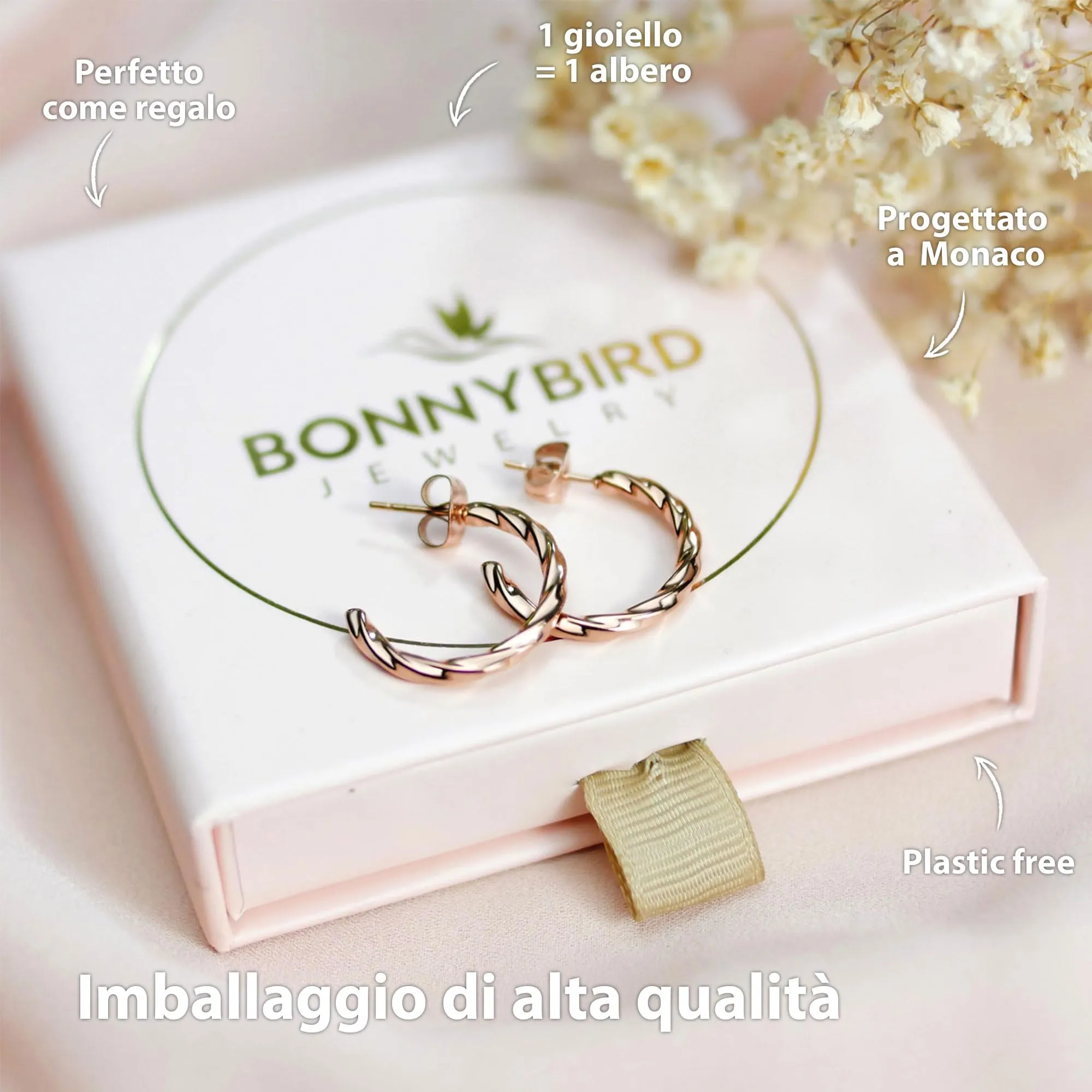 BONNYBIRD® Orecchini Cerchio Donna Oro Rosa Set Acciaio Chirurgico Inossidabile Inox Anallergici Senza Nichel Free Gioielli Impermeabile Placcati Placcato - immagine 6