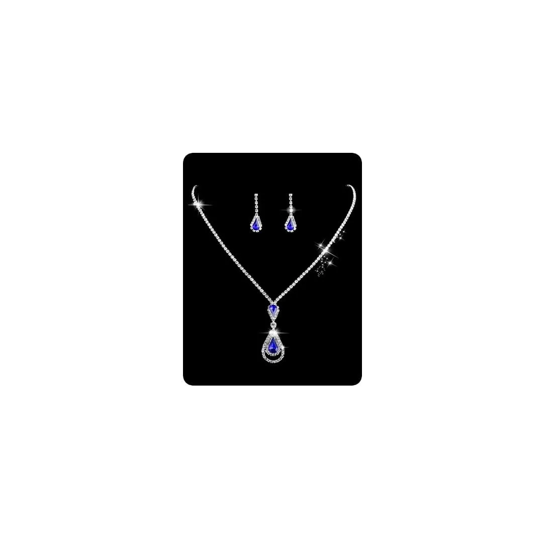 Wedity Wedding Collana di Cristallo Orecchini Set Sposa Girocollo Collane Gioielli con Ciondolo Blu per Donne e Ragazze (Blue 2) - immagine 1