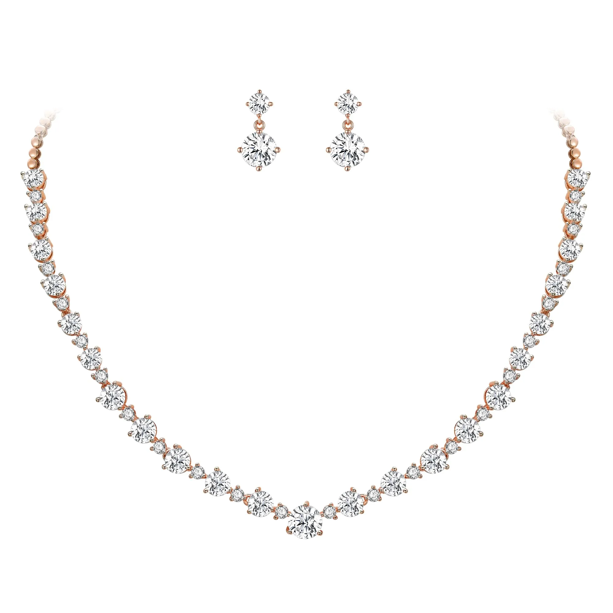 EVER FAITH Gioielli da Sposa Donna Rosa Oro Placcato Bianco Pieno Rotonda CZ Collana Orecchini Set - immagine 1