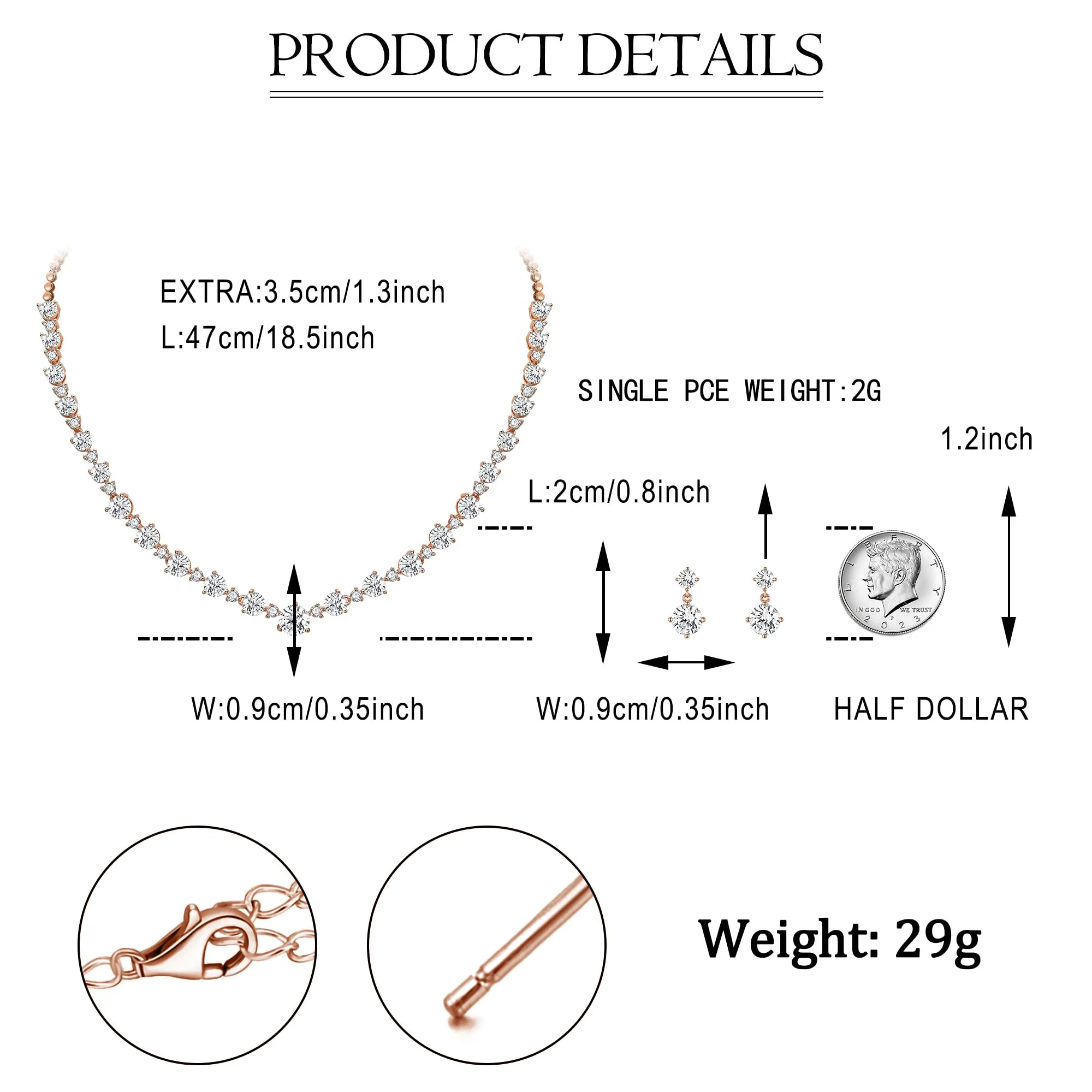 EVER FAITH Gioielli da Sposa Donna Rosa Oro Placcato Bianco Pieno Rotonda CZ Collana Orecchini Set - immagine 6