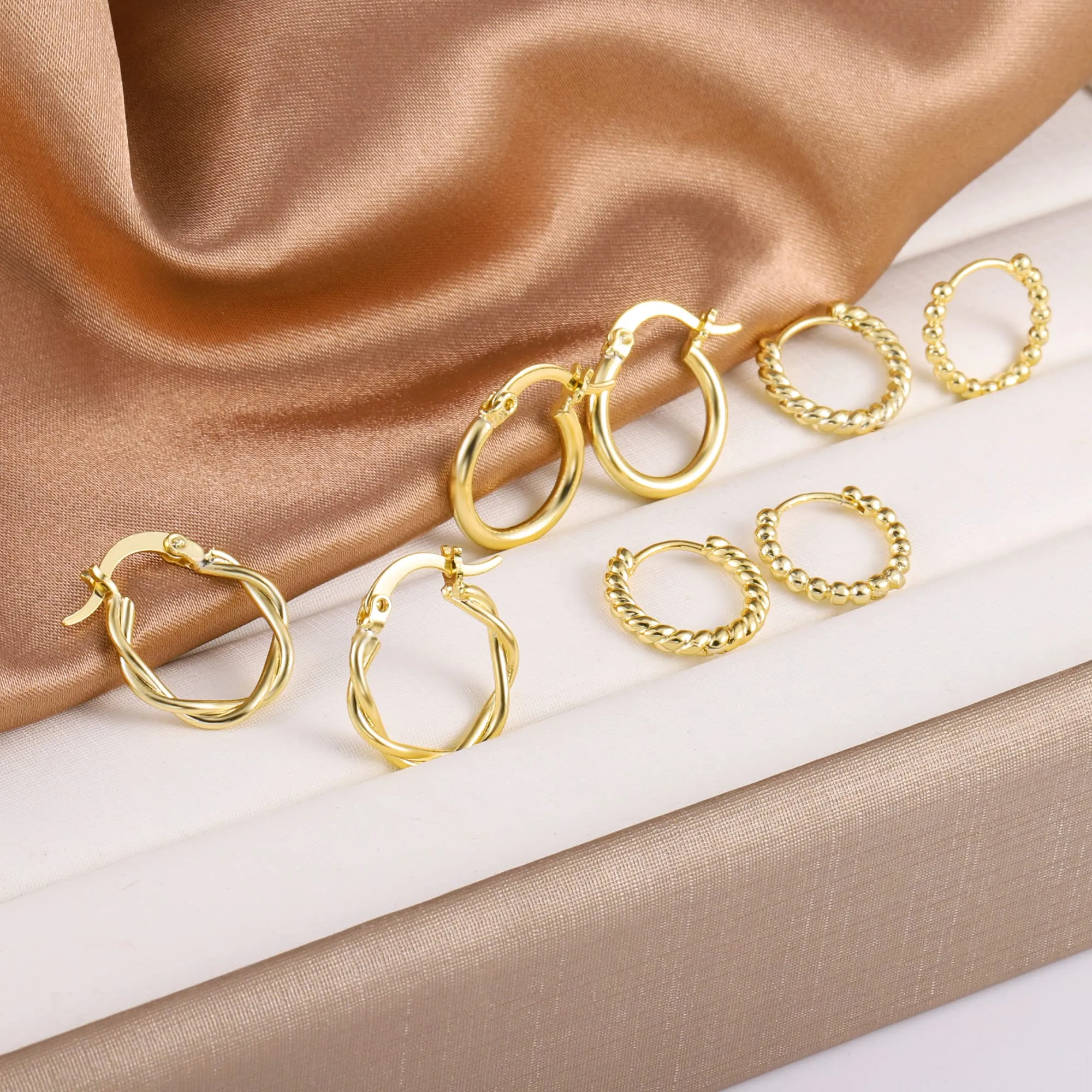 ALEXCRAFT Kit 9 Paia Orecchini Cerchio Donna Oro 14K Misti Zirconi Regalo - immagine 3