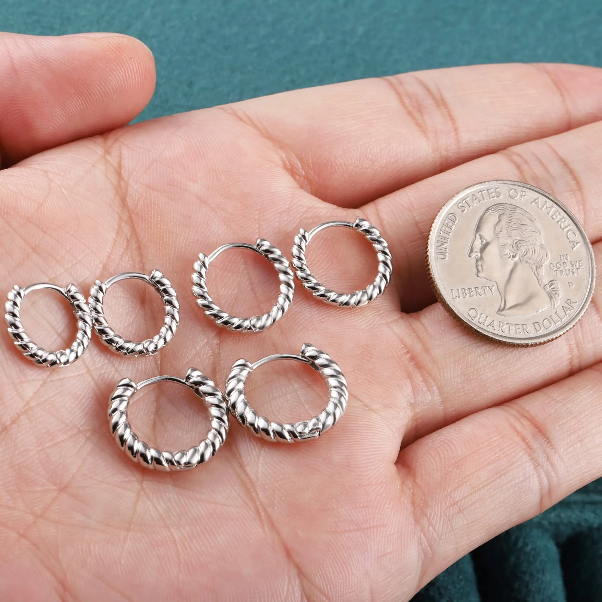 ALEXCRAFT 9 Paia Orecchini Cerchio Donna Argento Lucido e Intrecciati Kit - immagine 3