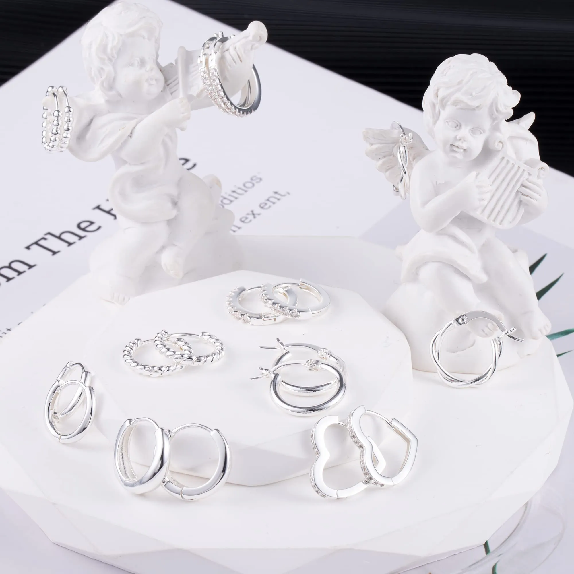 ALEXCRAFT Kit 9 Paia Orecchini Cerchio Donna Argento Misti - immagine 2