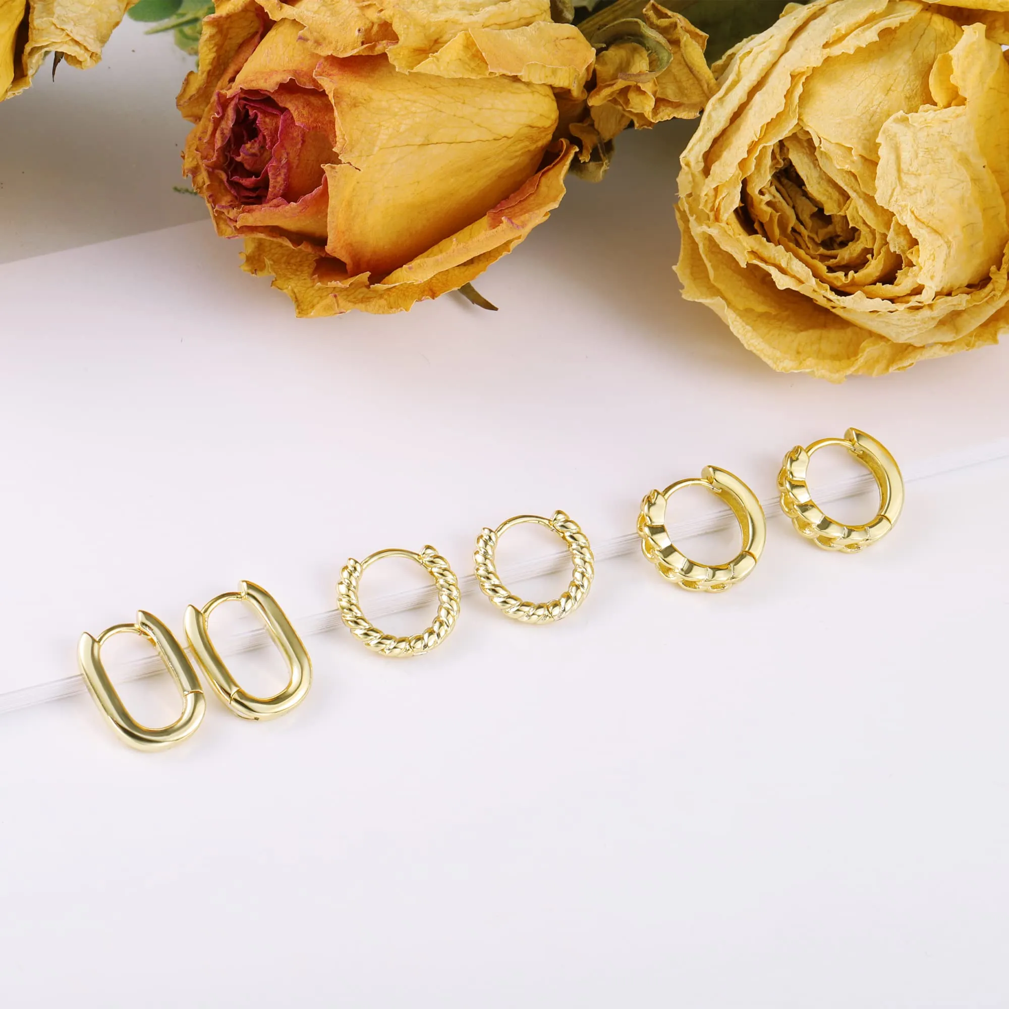 ALEXCRAFT Kit 9 Paia Orecchini Cerchio Donna Oro 14K Misti Ipoallergenici - immagine 6
