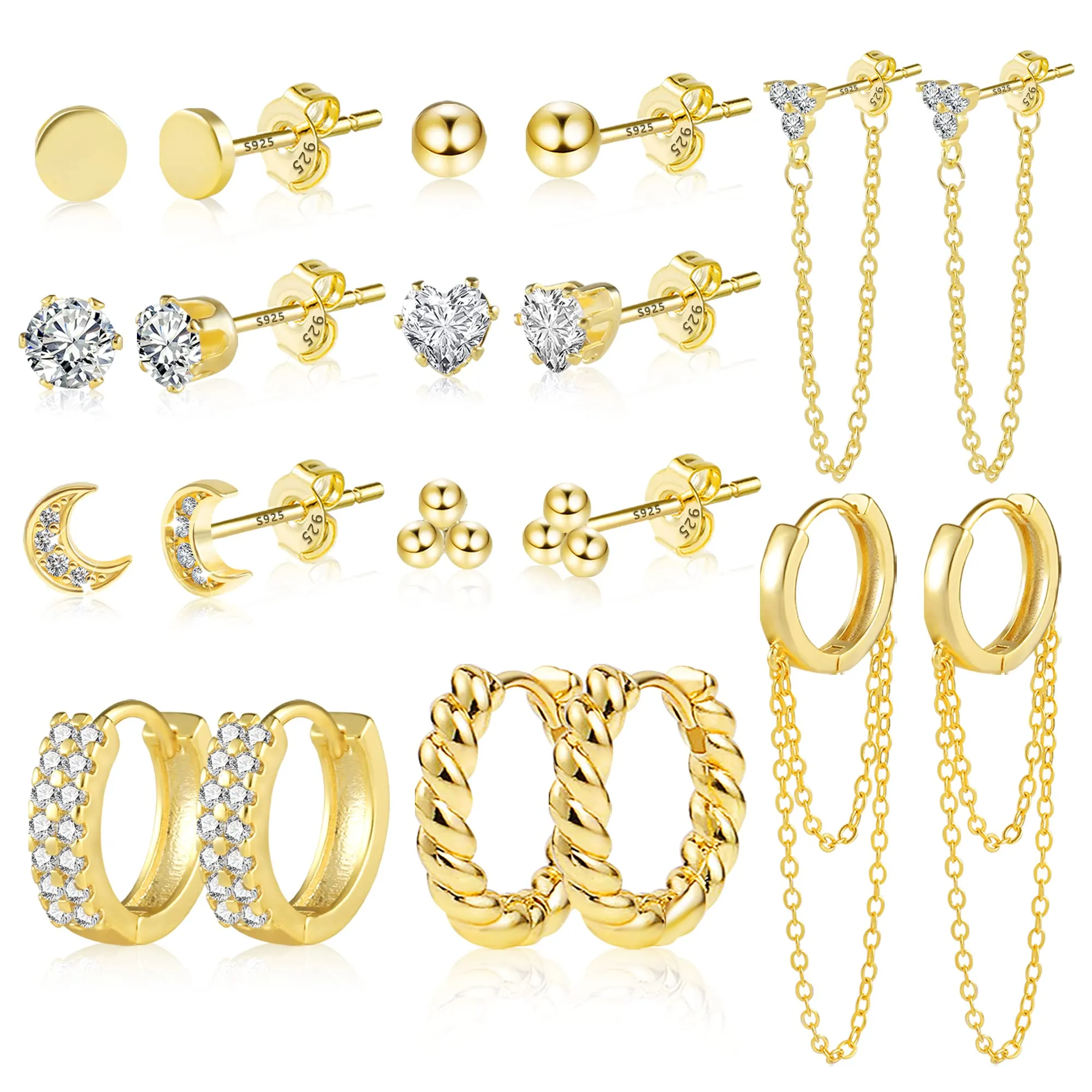 orecchini donna pendenti, orecchini cerchio, orecchino Set per più piercing, Huggies Hoop Studs Orecchini per Donne Ragazze Piccoli Orecchini Minimalisti Ipoallergenici a Catena Hoop Ball Set - immagine 1