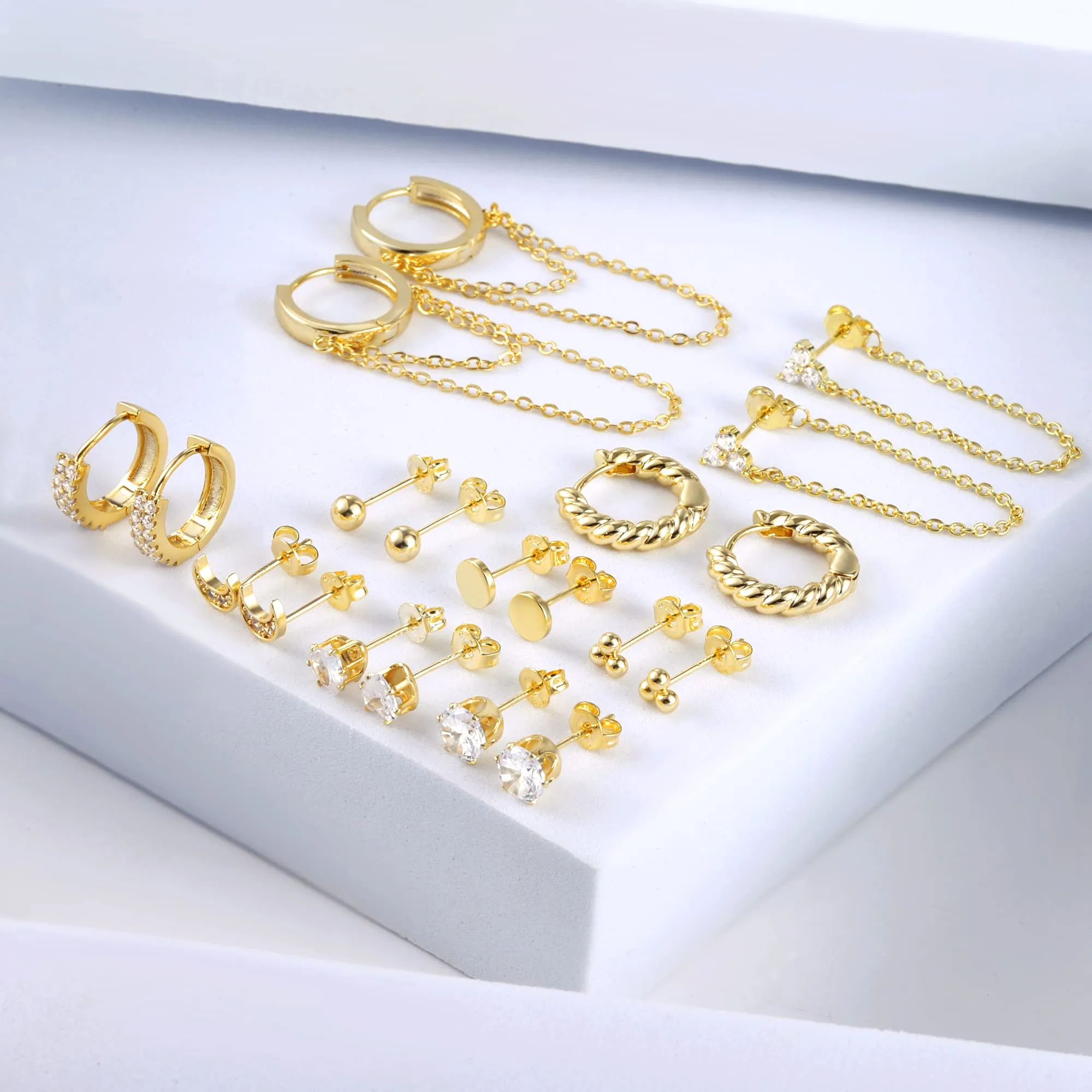 orecchini donna pendenti, orecchini cerchio, orecchino Set per più piercing, Huggies Hoop Studs Orecchini per Donne Ragazze Piccoli Orecchini Minimalisti Ipoallergenici a Catena Hoop Ball Set - immagine 2