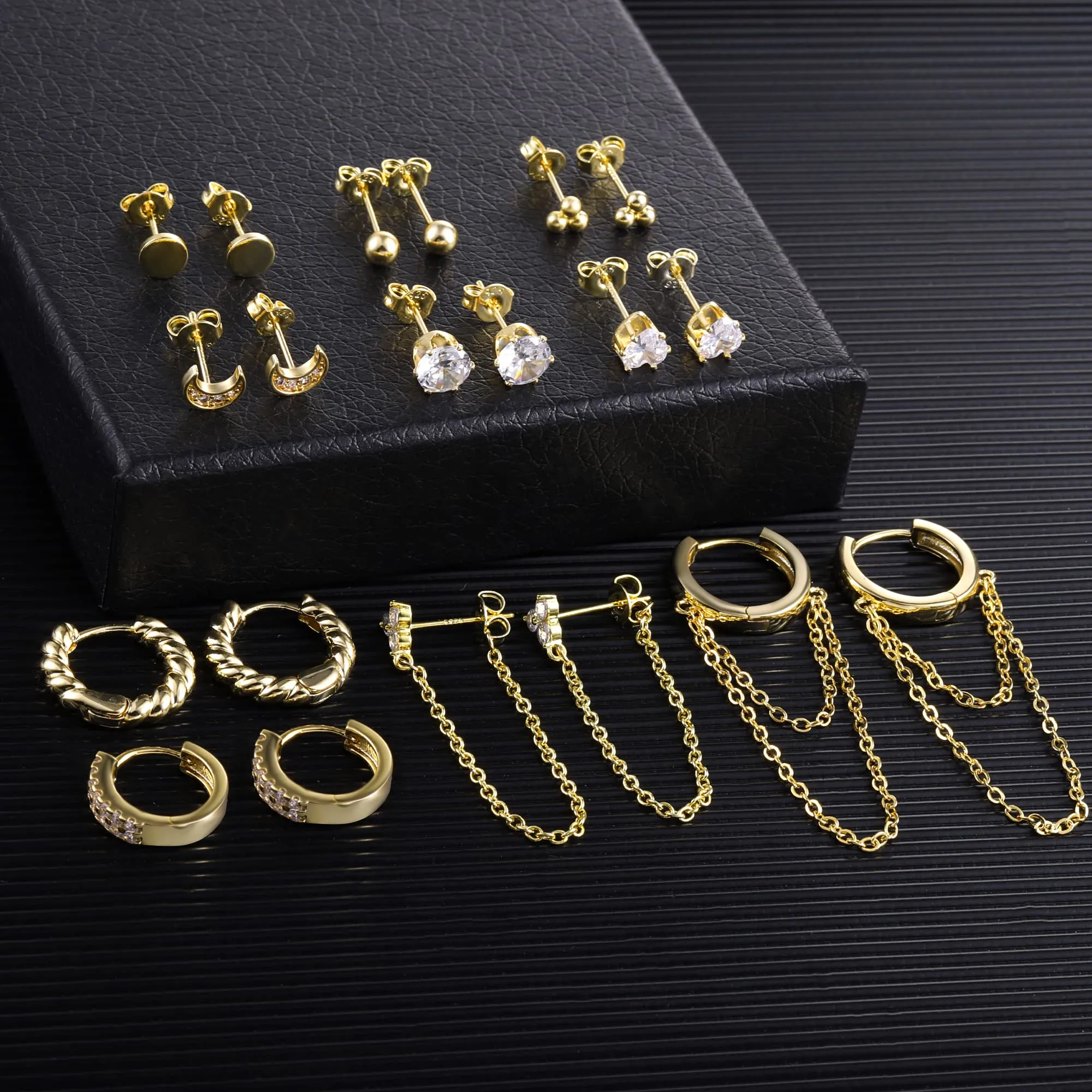 orecchini donna pendenti, orecchini cerchio, orecchino Set per più piercing, Huggies Hoop Studs Orecchini per Donne Ragazze Piccoli Orecchini Minimalisti Ipoallergenici a Catena Hoop Ball Set - immagine 7