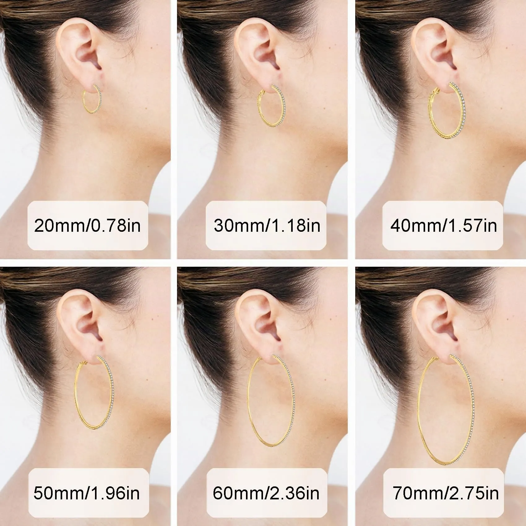 MOROTOLE Orecchini a Cerchio in Oro 14K Con Strass - Grandi e Sottili, Ipoallergenici per Donne e Ragazze - Gioielli e Regali - 20/30/40/50/60/70mm - immagine 5