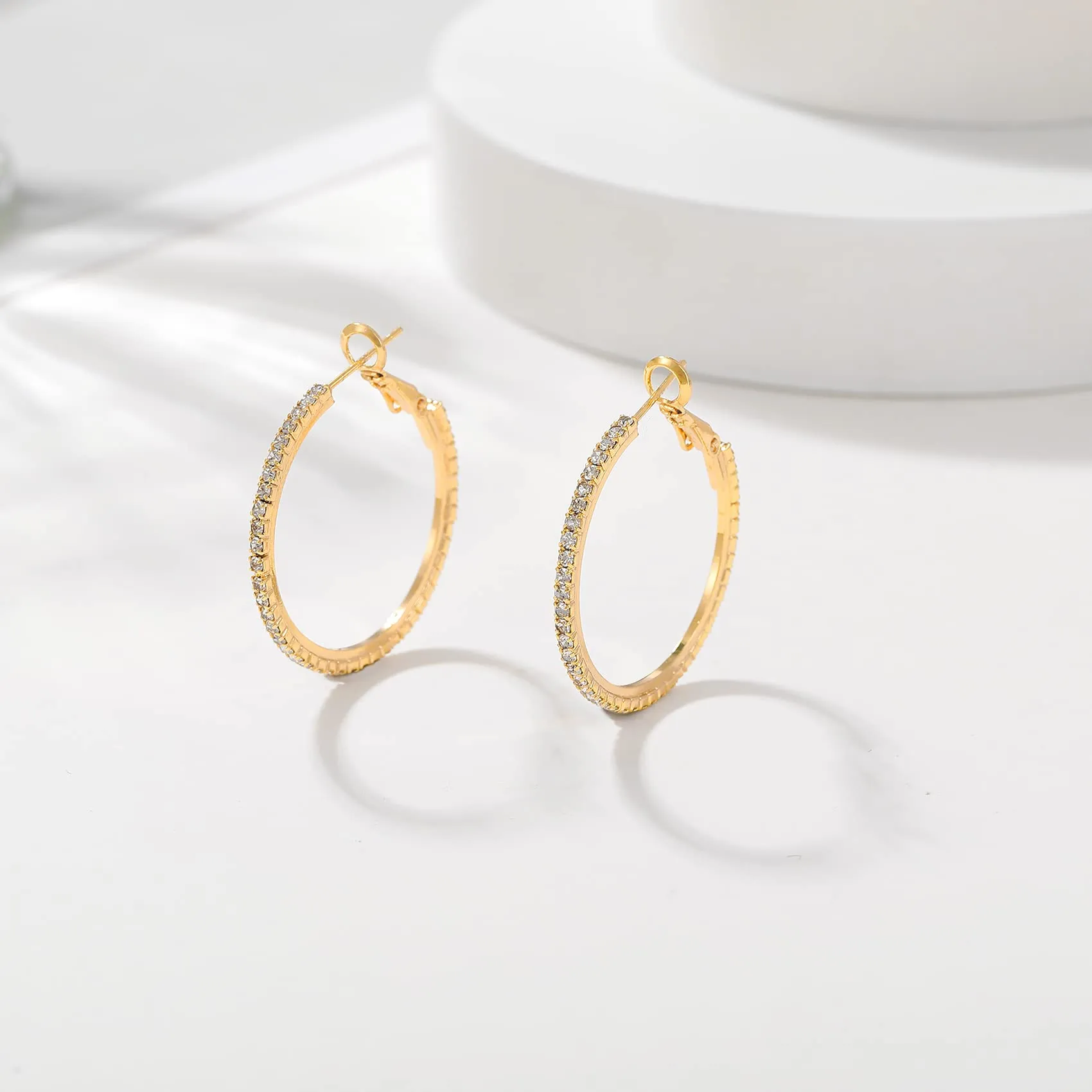 MOROTOLE Orecchini a Cerchio in Oro 14K Con Strass - Grandi e Sottili, Ipoallergenici per Donne e Ragazze - Gioielli e Regali - 20/30/40/50/60/70mm - immagine 8