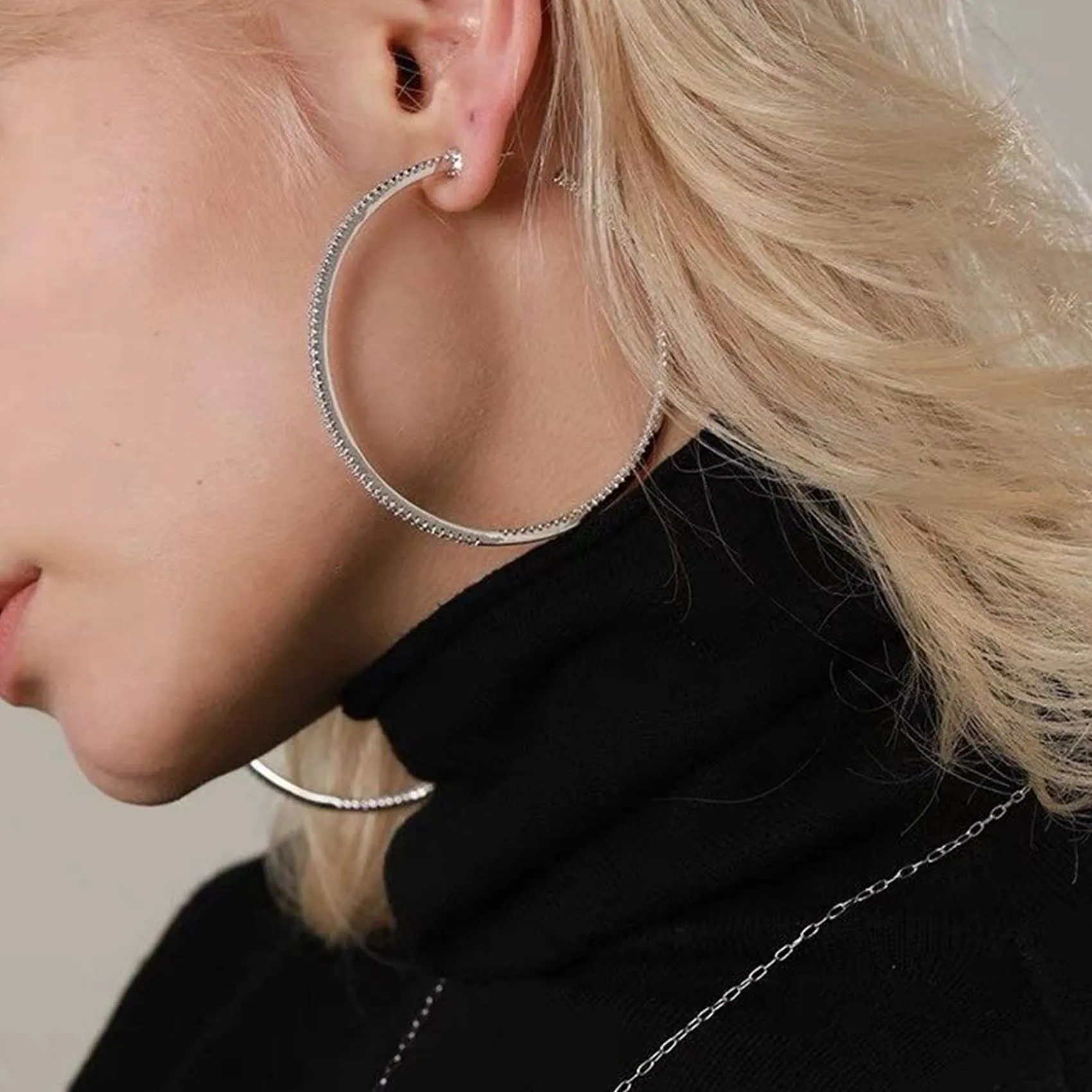 MOROTOLE Orecchini a Cerchio in Argento 925 Con Strass - Sottili e Grandi, Ipoallergenici per Donne e Ragazze - Gioielli Moda, Regali - immagine 4