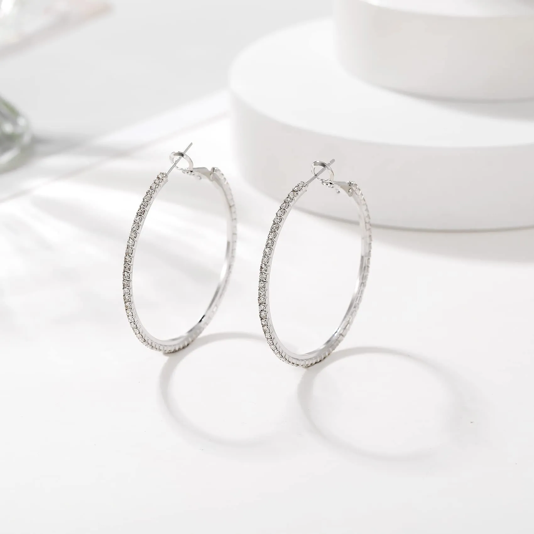 MOROTOLE Orecchini a Cerchio in Argento 925 Con Strass - Sottili e Grandi, Ipoallergenici per Donne e Ragazze - Gioielli Moda, Regali - immagine 7