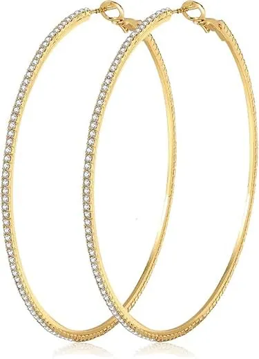 MOROTOLE Orecchini a Cerchio in Oro 14K Con Strass - Grandi e Sottili, Ipoallergenici per Donne e Ragazze - Gioielli e Regali - 20/30/40/50/60/70mm - immagine 1