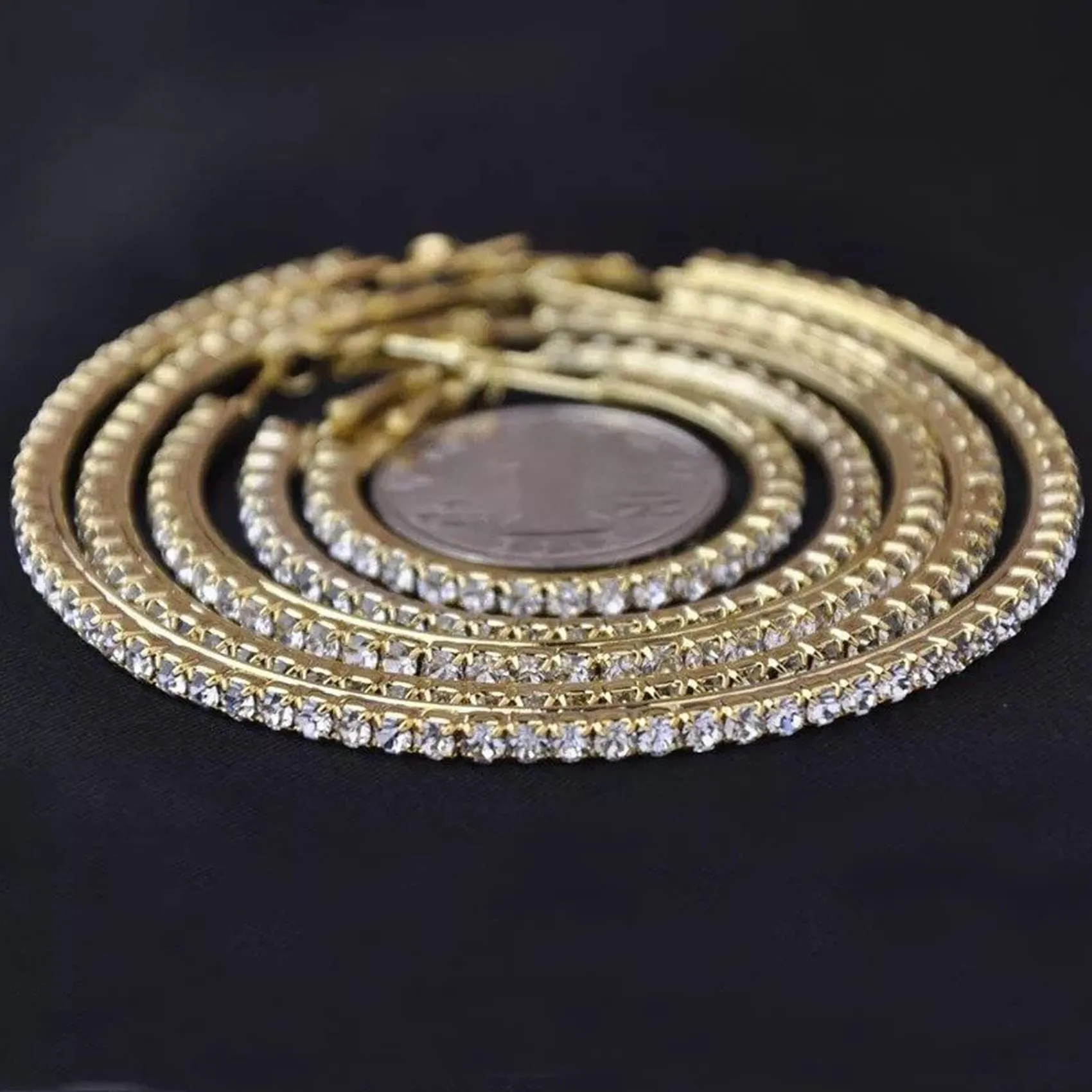 MOROTOLE Orecchini a Cerchio in Oro 14K Con Strass - Grandi e Sottili, Ipoallergenici per Donne e Ragazze - Gioielli e Regali - 20/30/40/50/60/70mm - immagine 8