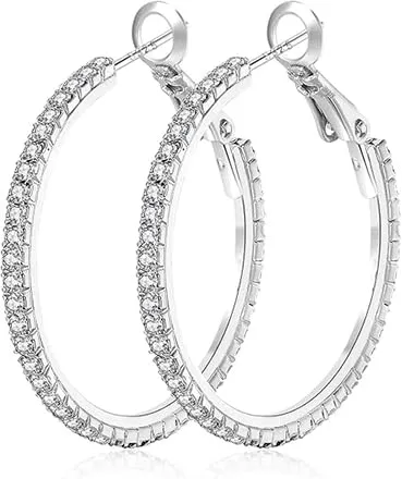 MOROTOLE Orecchini a Cerchio in Argento 925 Con Strass - Sottili e Grandi, Ipoallergenici per Donne e Ragazze - Gioielli e Regali - immagine 1