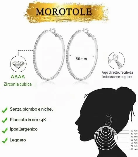 MOROTOLE Orecchini a cerchio in argento 925 con strass - Moda Orecchini sottili in argento con strass Ipoallergenici - Orecchini grandi in argento per donne e ragazze - Gioielli e Regali - immagine 3