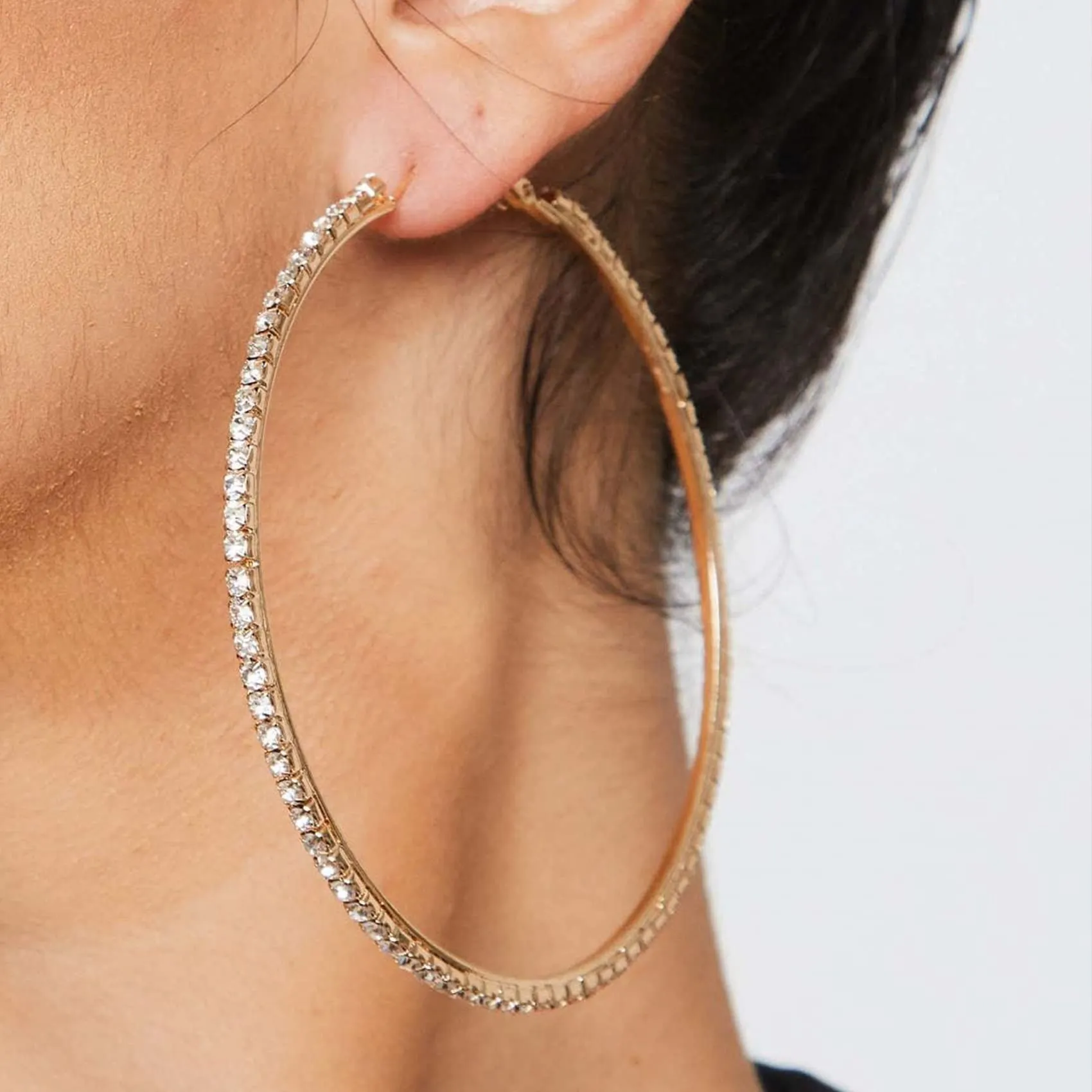 Orecchino Cerchi oro 14K con strass: Moda Orecchini cerchio grandi e sottili ipoallergenici per donne e ragazze 20/30/40/50/60/70mm - immagine 6
