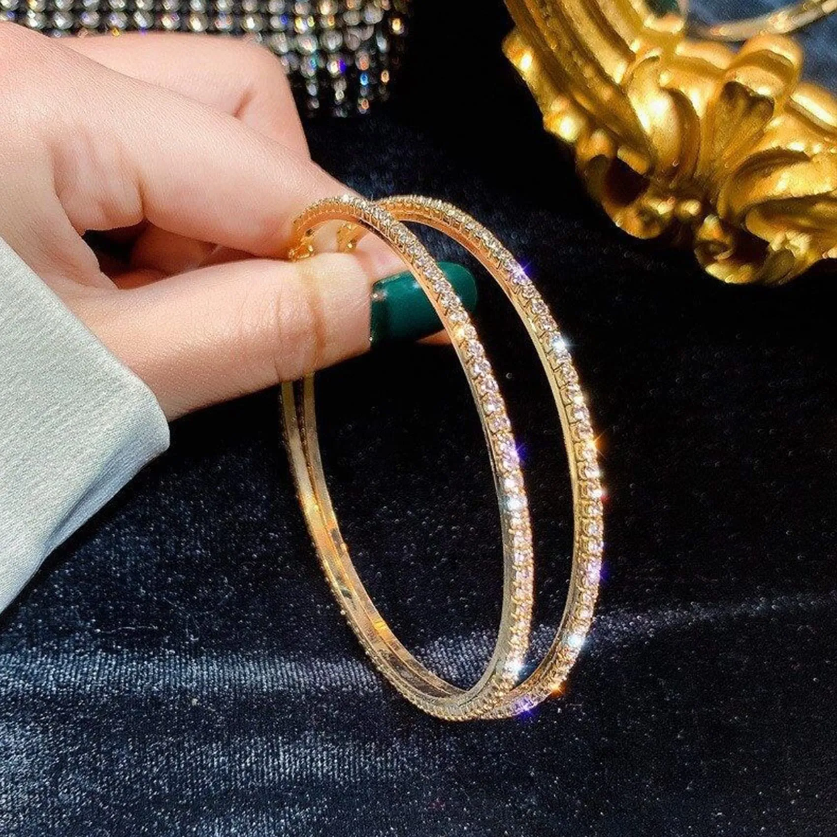 Orecchino Cerchi oro 14K con strass: Moda Orecchini cerchio grandi e sottili ipoallergenici per donne e ragazze 20/30/40/50/60/70mm - immagine 8