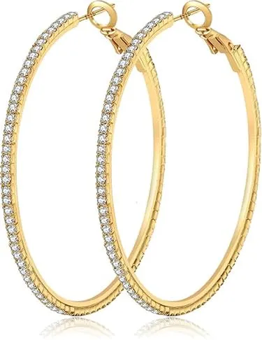 Morotole Orecchini a Cerchio in Oro 14K Grandi e Sottili con Strass Ipoallergenici per Donne e Ragazze - 20/30/40/50/60/70mm - immagine 1