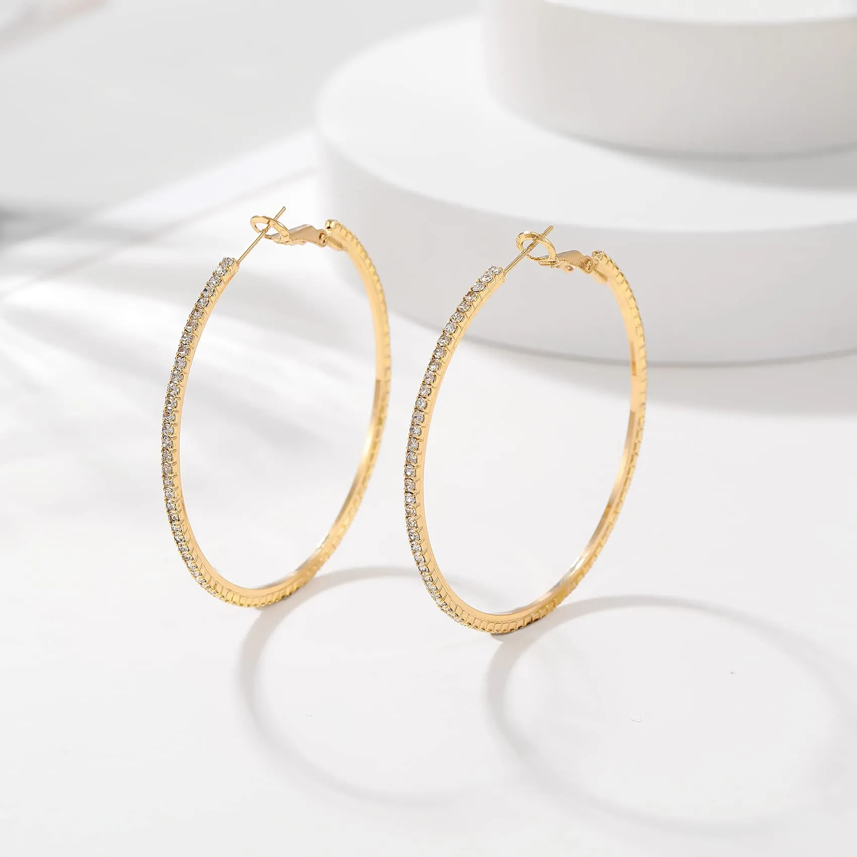 Morotole Orecchini a Cerchio in Oro 14K Grandi e Sottili con Strass Ipoallergenici per Donne e Ragazze - 20/30/40/50/60/70mm - immagine 8