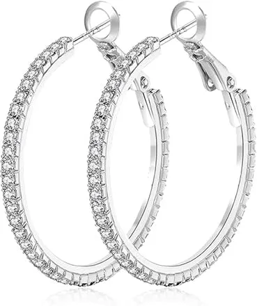 MOROTOLE Orecchini a cerchio in argento 925 con strass Moda Orecchini sottili in argento con strass Ipoallergenici Orecchini grandi in argento per donne Ragazze Gioielli Regali - immagine 1
