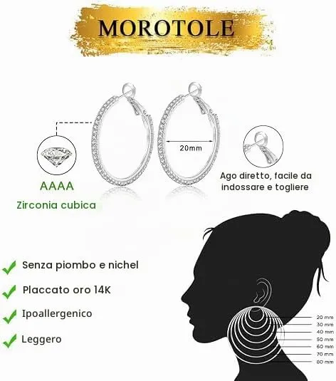 MOROTOLE Orecchini a cerchio in argento 925 con strass Moda Orecchini sottili in argento con strass Ipoallergenici Orecchini grandi in argento per donne Ragazze Gioielli Regali - immagine 3