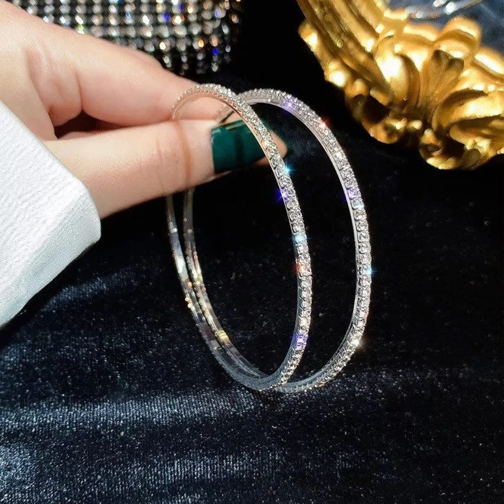 MOROTOLE Orecchini a cerchio in argento 925 con strass Moda Orecchini sottili in argento con strass Ipoallergenici Orecchini grandi in argento per donne Ragazze Gioielli Regali - immagine 7