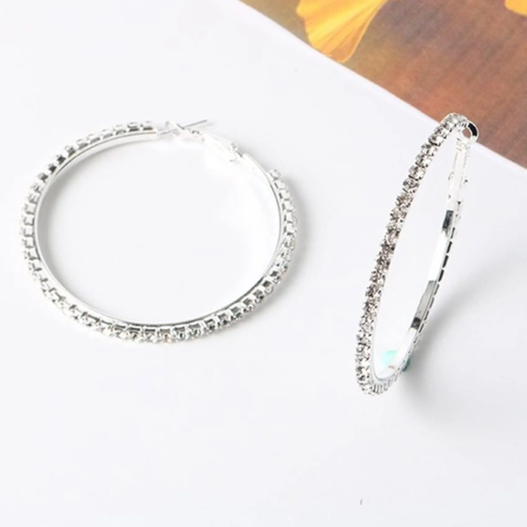 MOROTOLE Orecchini a cerchio in argento 925 con strass Moda Orecchini sottili in argento con strass Ipoallergenici Orecchini grandi in argento per donne Ragazze Gioielli Regali - immagine 8