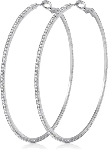 MOROTOLE Orecchini a cerchio in argento 925 con strass Moda Orecchini sottili in argento con strass Ipoallergenici Orecchini grandi in argento per donne Ragazze Gioielli Regali - immagine 1