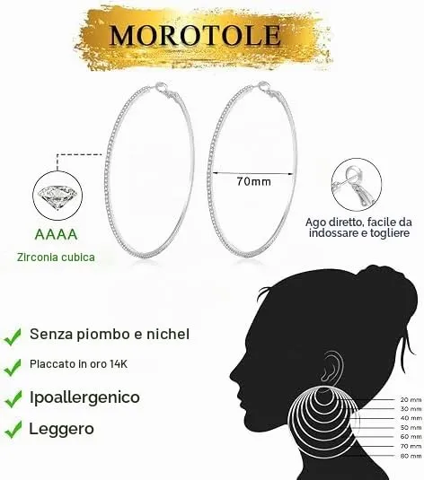 MOROTOLE Orecchini a cerchio in argento 925 con strass Moda Orecchini sottili in argento con strass Ipoallergenici Orecchini grandi in argento per donne Ragazze Gioielli Regali - immagine 3