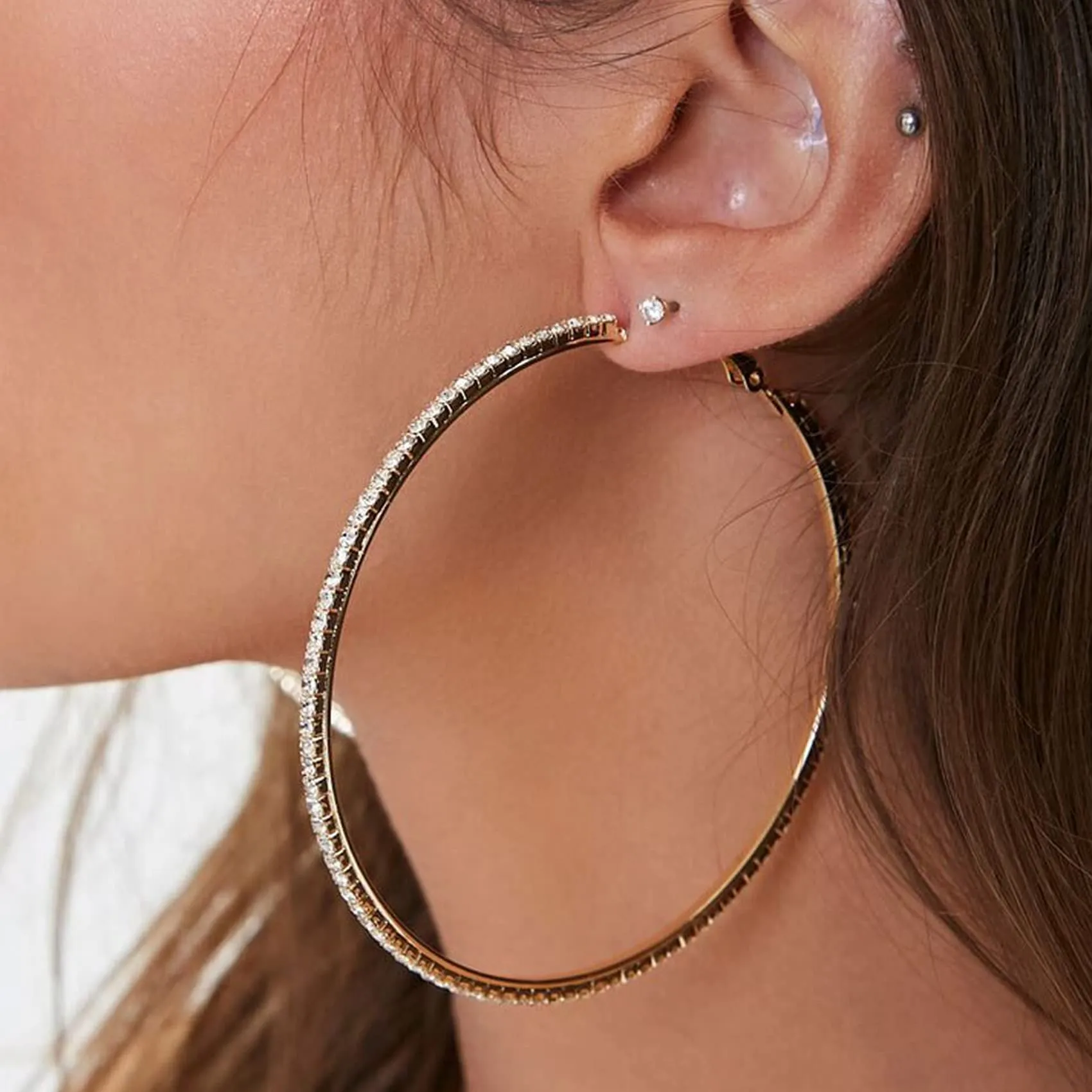 MOROTOLE Orecchini a cerchio in argento 925 con strass Moda Orecchini sottili in argento con strass Ipoallergenici Orecchini grandi in argento per donne Ragazze Gioielli Regali - immagine 6