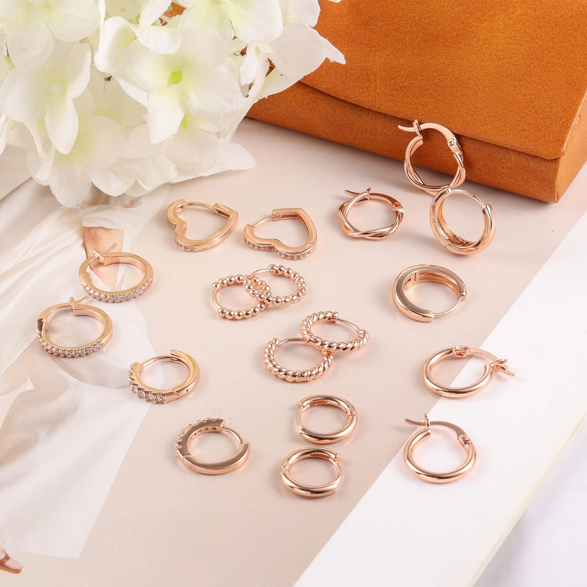 ALEXCRAFT 9 Paia Orecchini Cerchio Donna Oro Rosa Misti Ipoallergenici - immagine 3