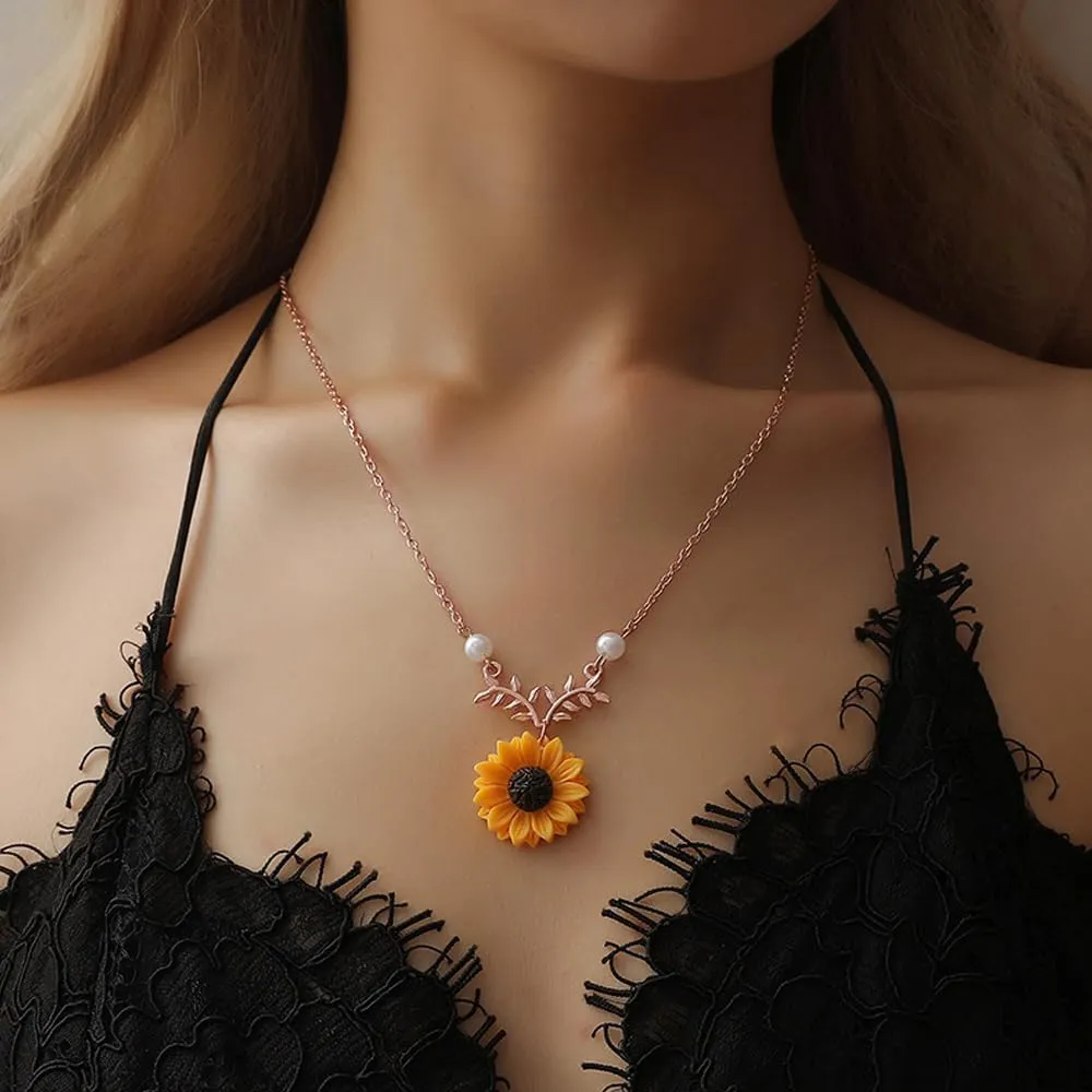 TOFBS 4 Pezzi Set Gioielli Girasole Collana Bracciale Anello Orecchini Argento Donna Elegante Parure Bigiotteria Accessori Primavera Estate - immagine 3