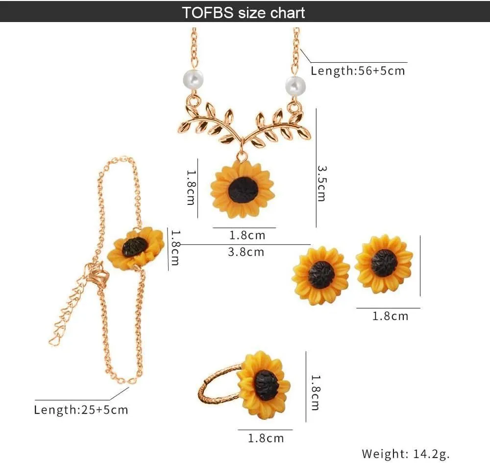 TOFBS 4 Pezzi Set Gioielli Girasole Collana Bracciale Anello Orecchini Argento Donna Elegante Parure Bigiotteria Accessori Primavera Estate - immagine 6