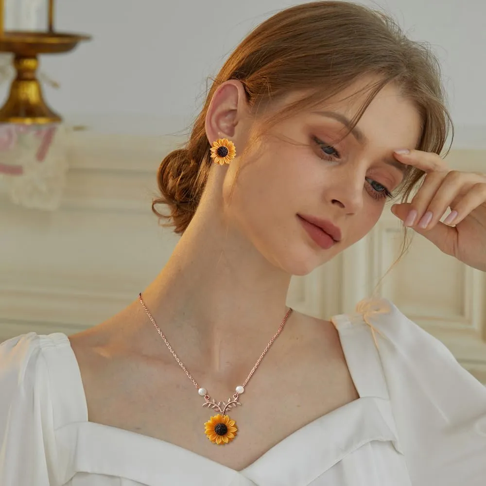TOFBS 4 Pezzi Set Gioielli Girasole Collana Bracciale Anello Orecchini Argento Donna Elegante Parure Bigiotteria Accessori Primavera Estate - immagine 7