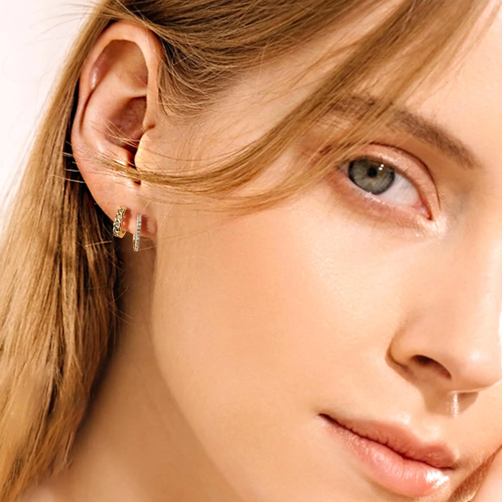 ALEXCRAFT 9 Paia Orecchini Cerchio Donna Oro 14K Lucido e Zirconi Kit - immagine 5