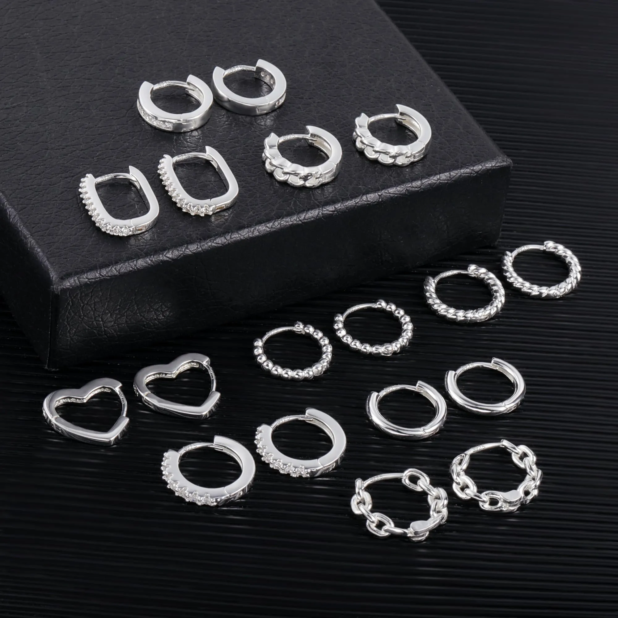 ALEXCRAFT 9 Paia Orecchini Donna Cerchio Argento Lucido e Zirconi Kit - immagine 2