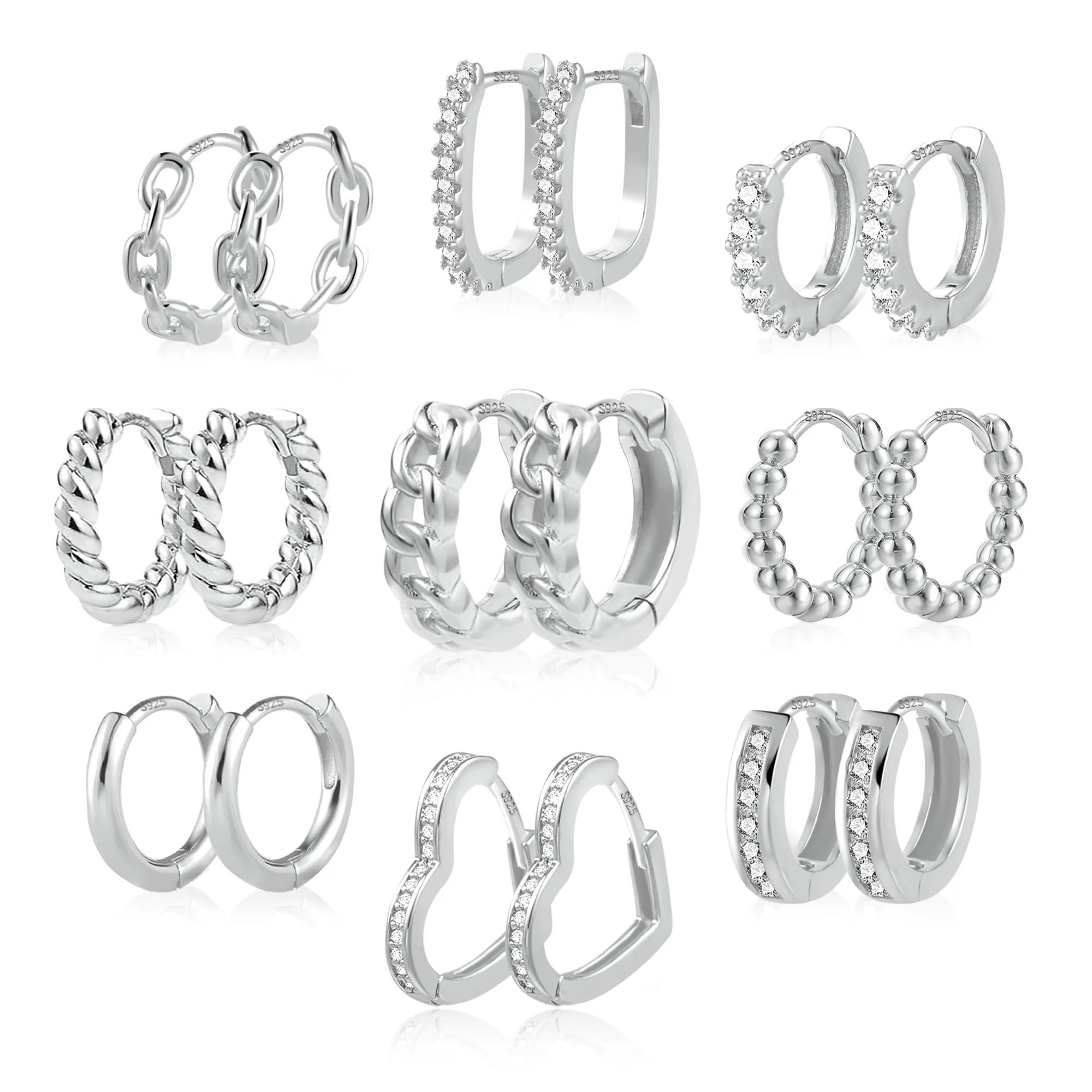 ALEXCRAFT 9 Paia Orecchini Donna Cerchio Argento Lucido e Zirconi Kit - immagine 8