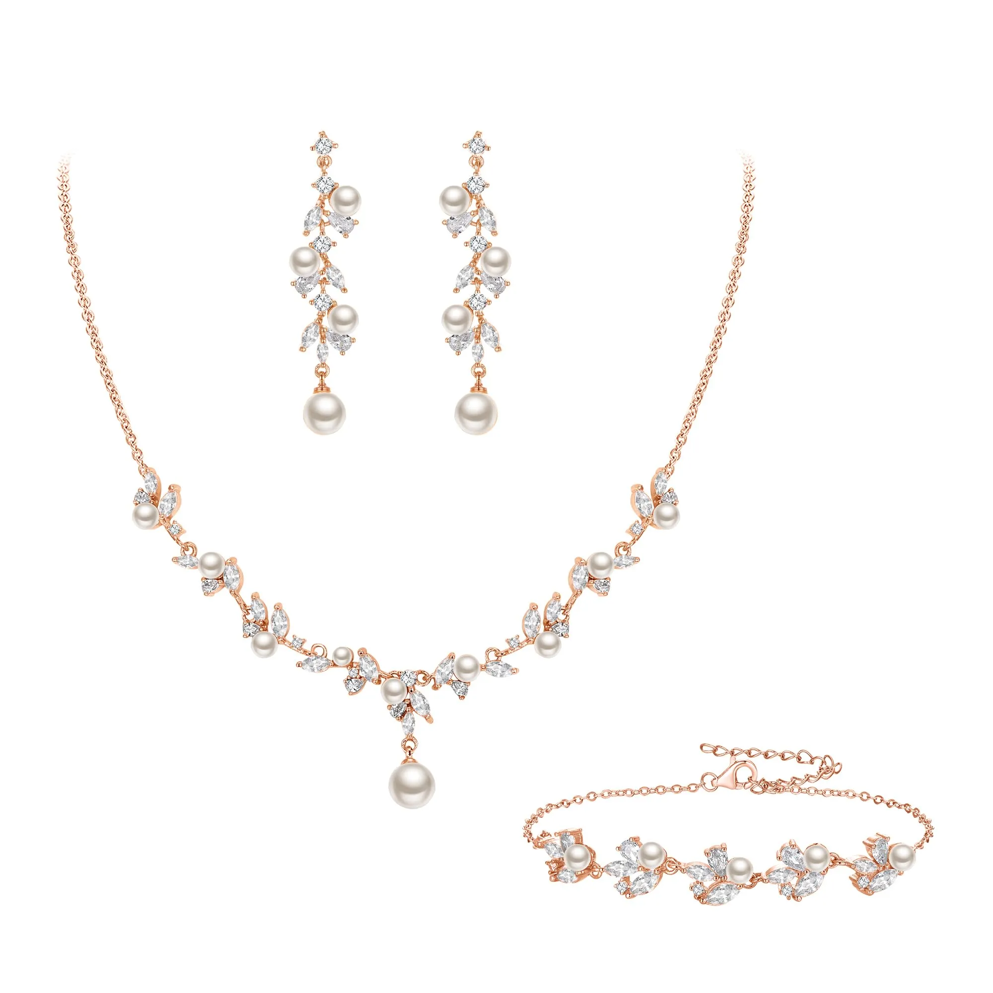 Clearine Set di gioielli da sposa con perle di colore avorio, artificiali, marchese, zirconi, Perla Zirconia cubica perla, - immagine 1
