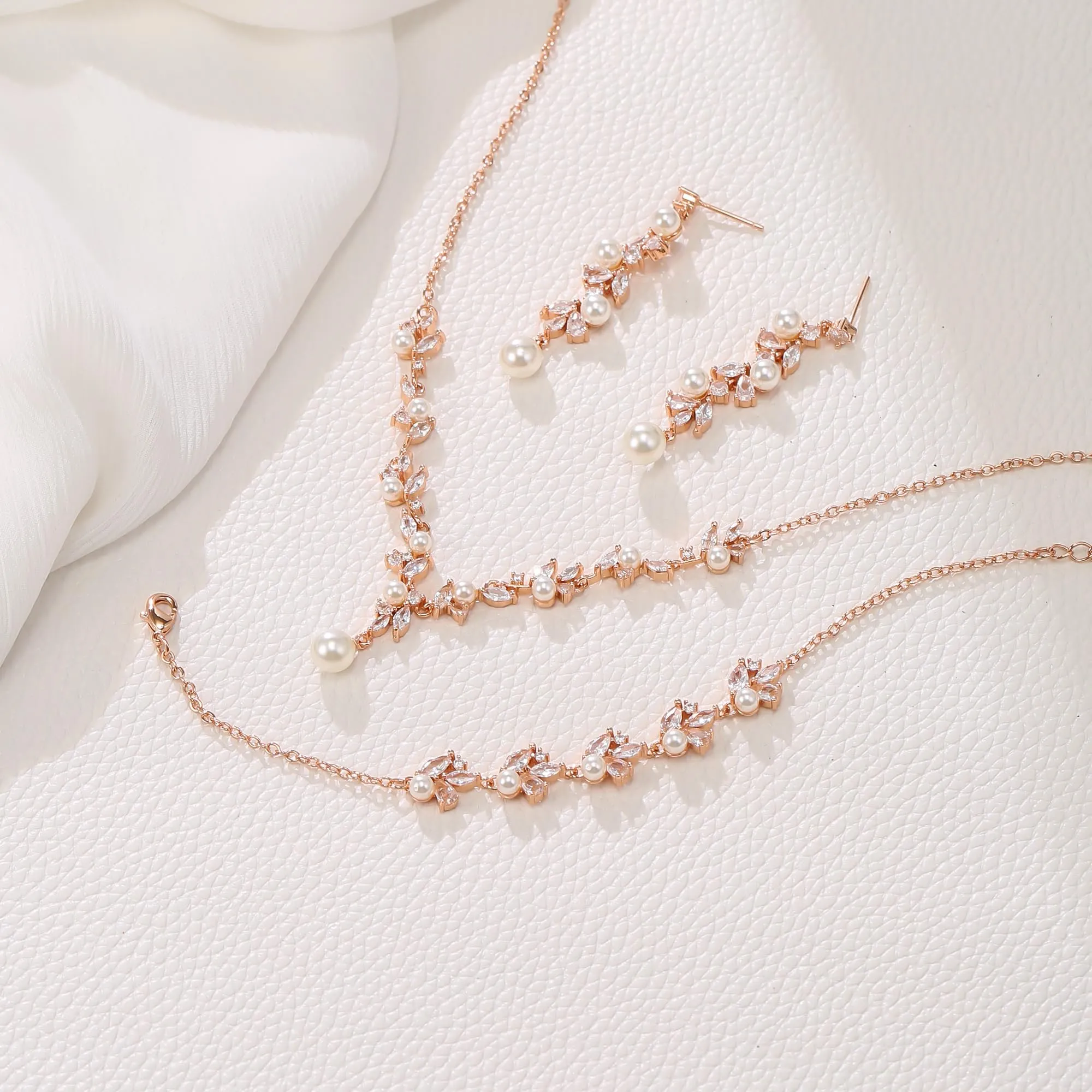 Clearine Set di gioielli da sposa con perle di colore avorio, artificiali, marchese, zirconi, Perla Zirconia cubica perla, - immagine 5