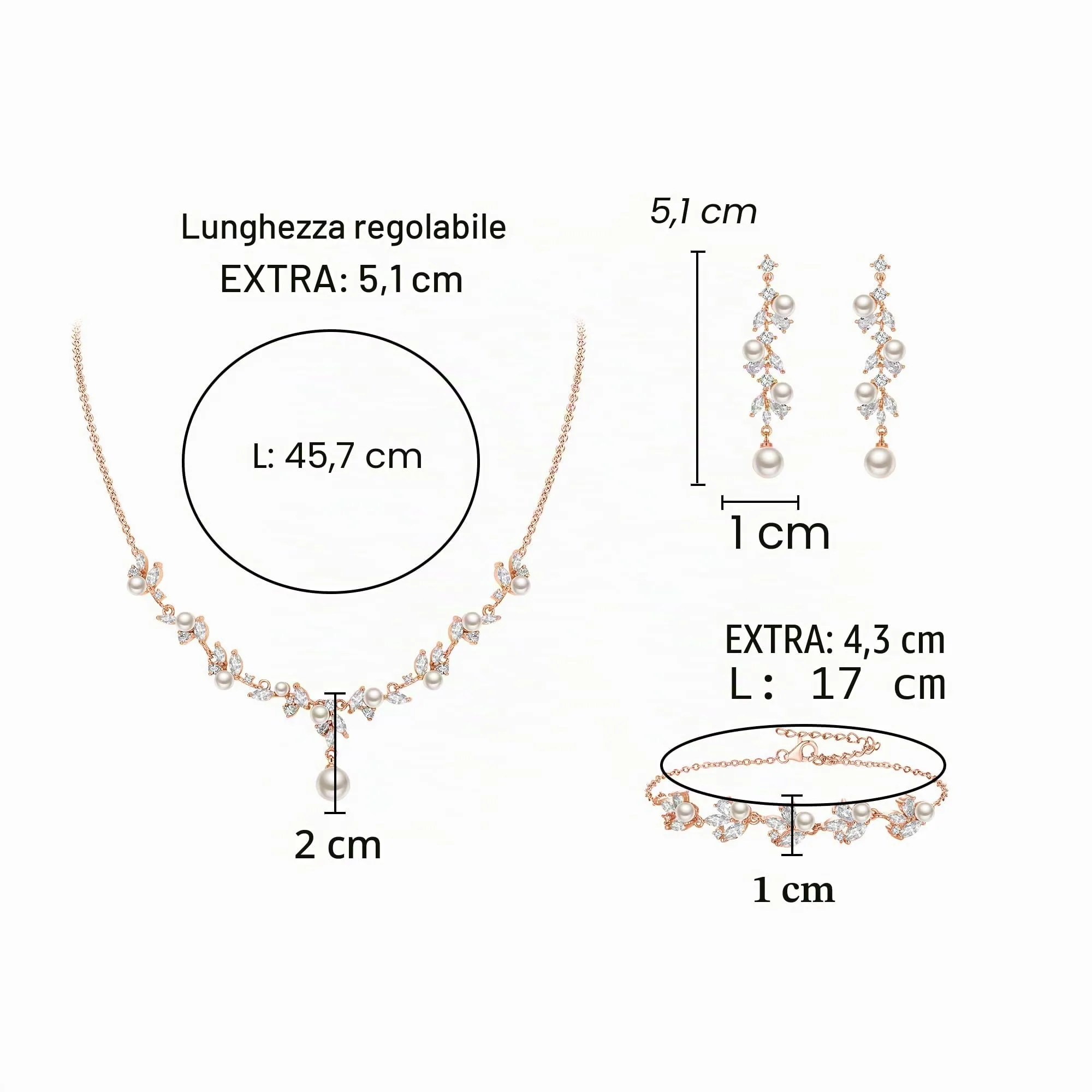 Clearine Set di gioielli da sposa con perle di colore avorio, artificiali, marchese, zirconi, Perla Zirconia cubica perla, - immagine 6