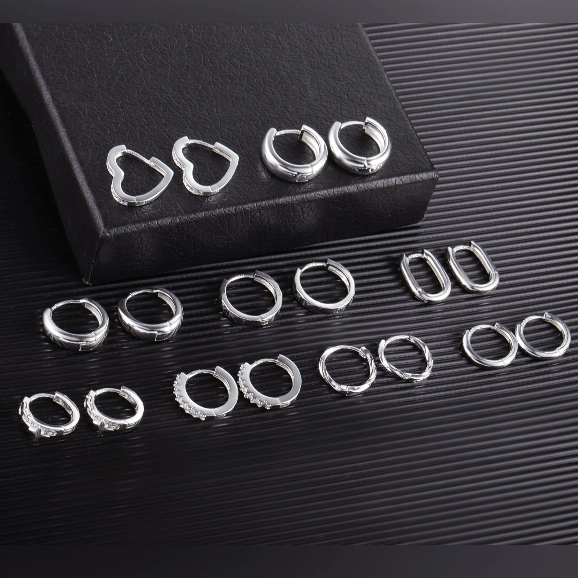ALEXCRAFT Orecchini Donna Cerchio Argento Misti Gioielli Kit 9 Paia - immagine 2