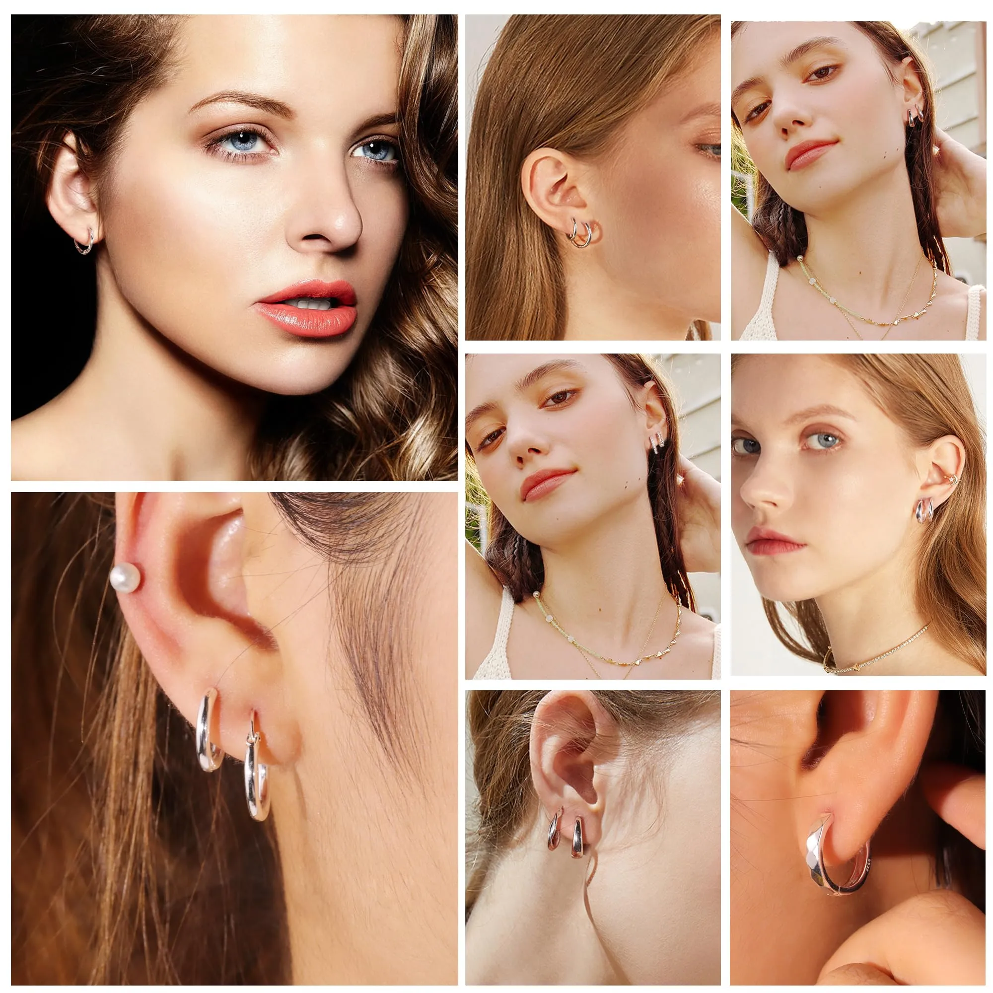 ALEXCRAFT Orecchini Donna Cerchio Argento Misti Gioielli Kit 9 Paia - immagine 6