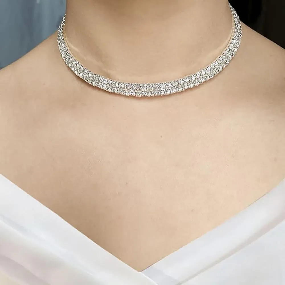 Clataly Bridal Wedding Collana Orecchini Braccialetto Set Argento Cristallo Damigelle Gioielli Accessori per le Donne Ragazze (Argento D) - immagine 2