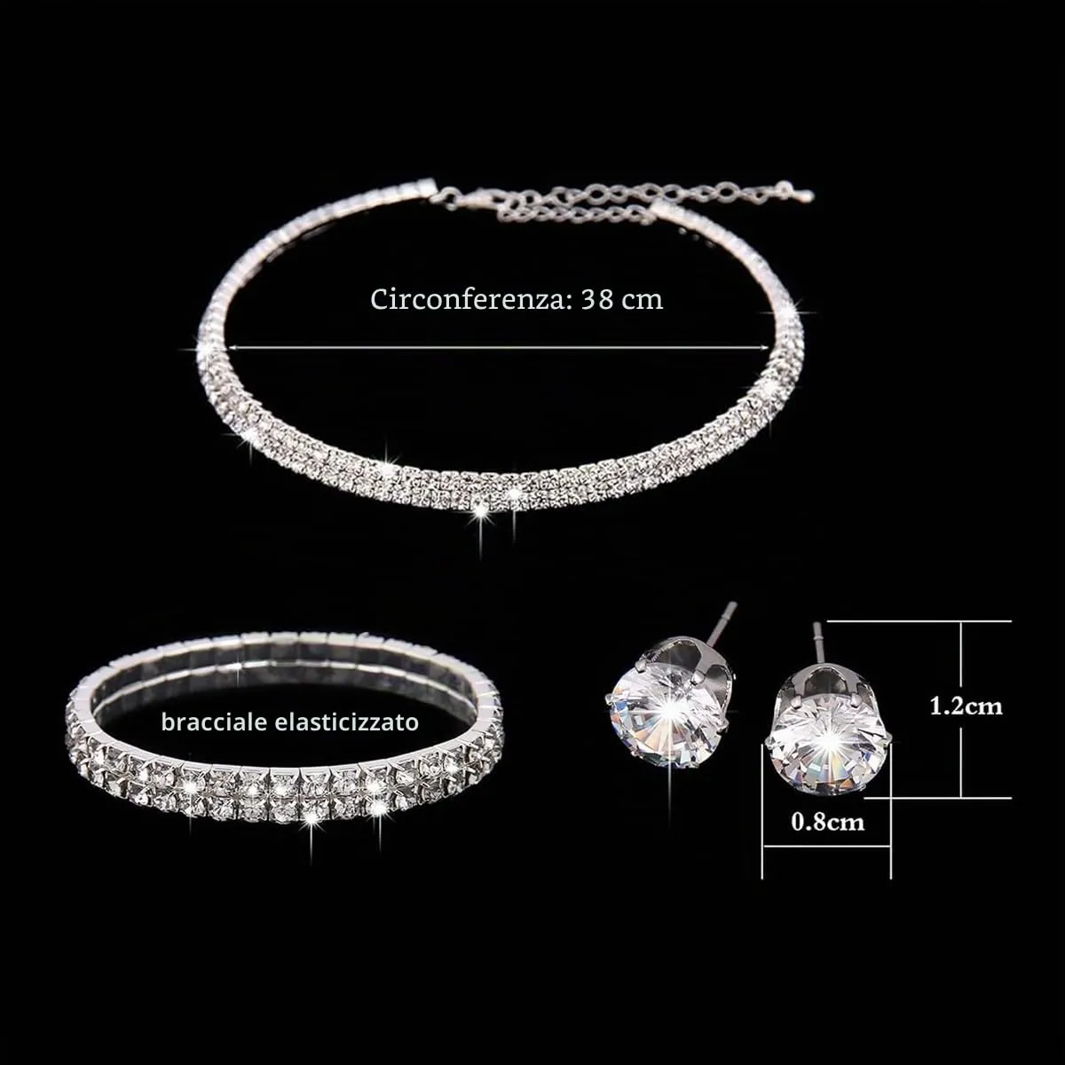 Clataly Bridal Wedding Collana Orecchini Braccialetto Set Argento Cristallo Damigelle Gioielli Accessori per le Donne Ragazze (Argento D) - immagine 4