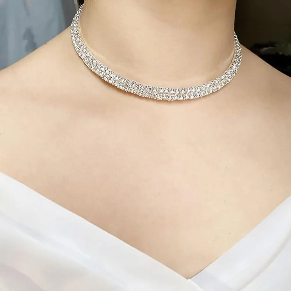 Clataly Bridal Wedding Collana Orecchini Braccialetto Set Argento Cristallo Damigelle Gioielli Accessori per le Donne Ragazze (Argento D) - immagine 5