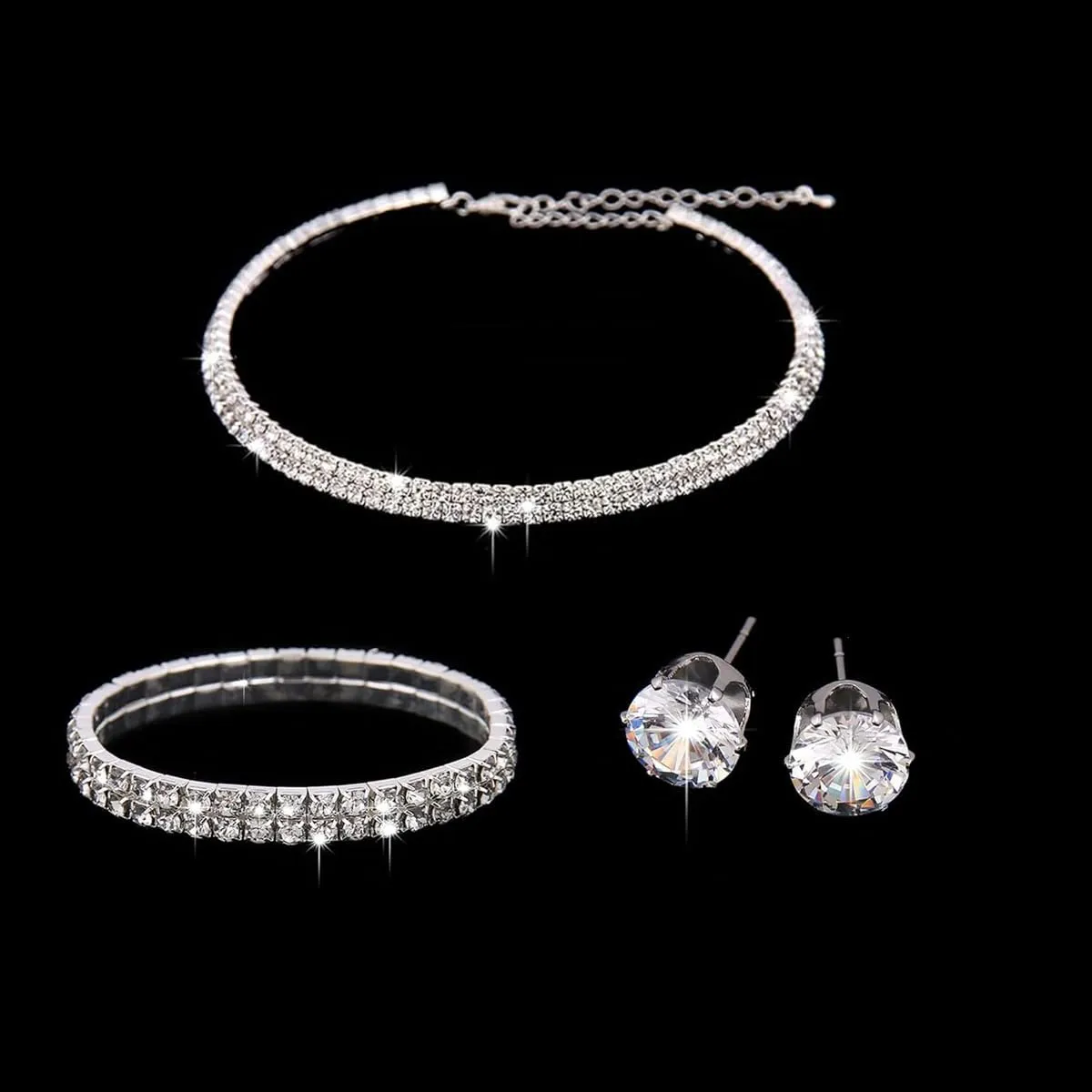 Clataly Bridal Wedding Collana Orecchini Braccialetto Set Argento Cristallo Damigelle Gioielli Accessori per le Donne Ragazze (Argento D) - immagine 6