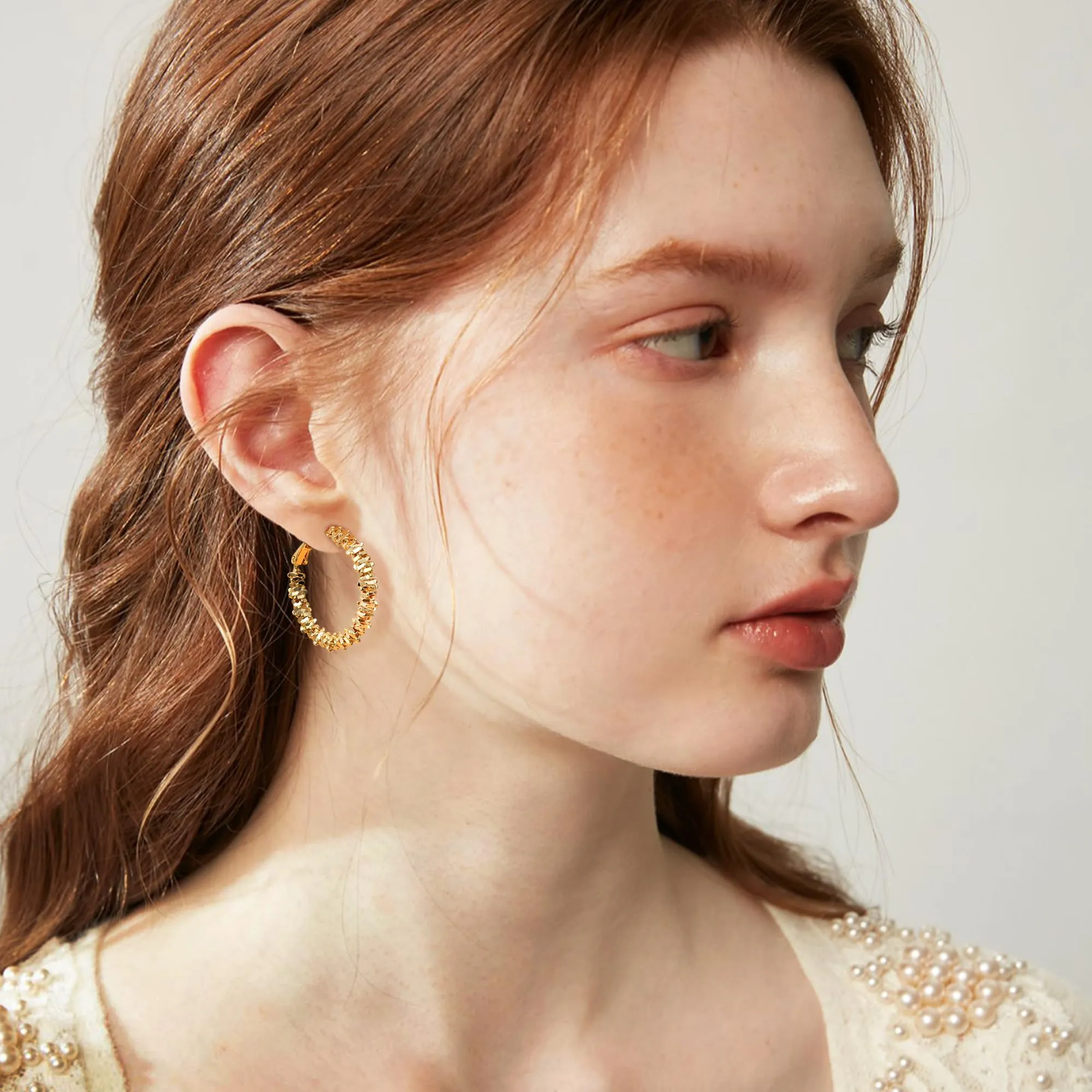 Dochais Orecchini Donna Cerchio Oro Color Donna Orecchini a Perno in Argento 925 Cerchio Grandi Ipoallergenici Orecchino Placcato Oro 14K Leggeri Hoop Earrings Gioielli Regali - immagine 2