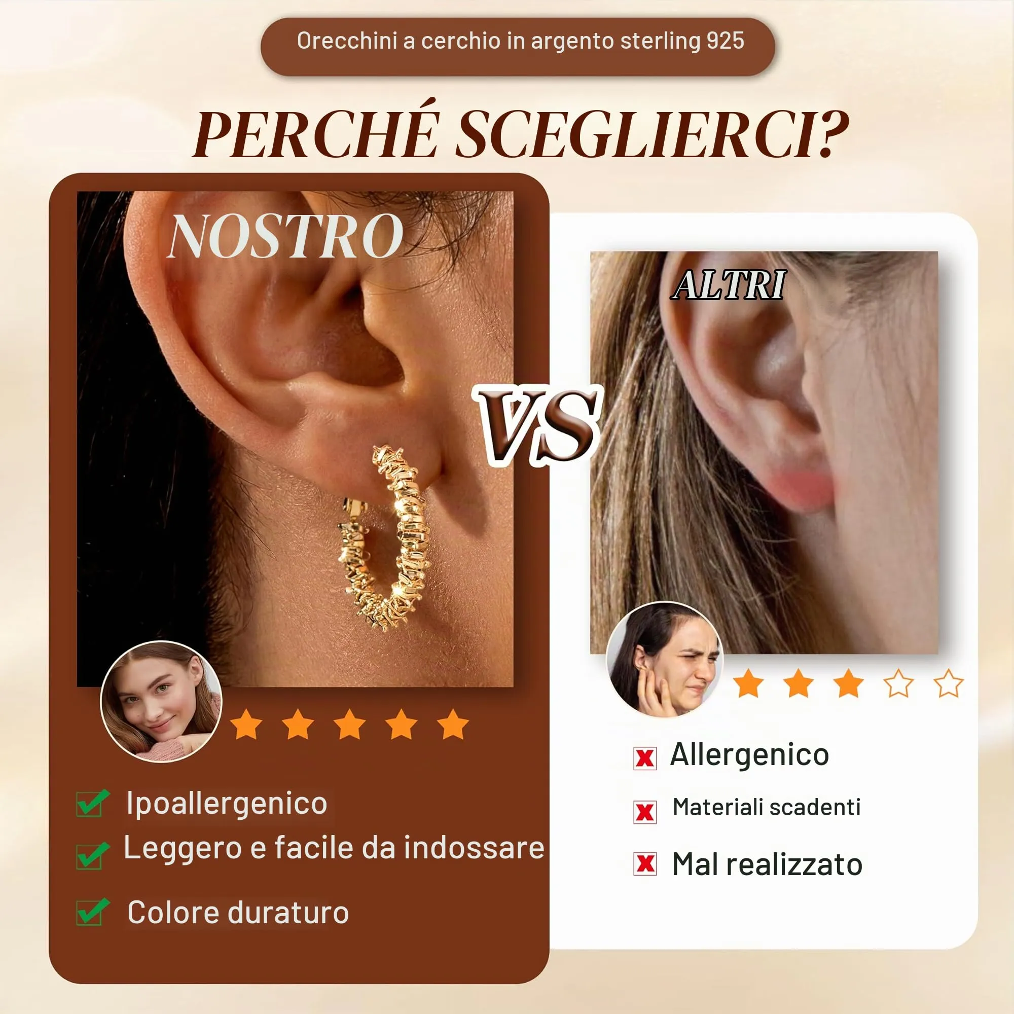Dochais Orecchini Donna Cerchio Oro Color Donna Orecchini a Perno in Argento 925 Cerchio Grandi Ipoallergenici Orecchino Placcato Oro 14K Leggeri Hoop Earrings Gioielli Regali - immagine 6