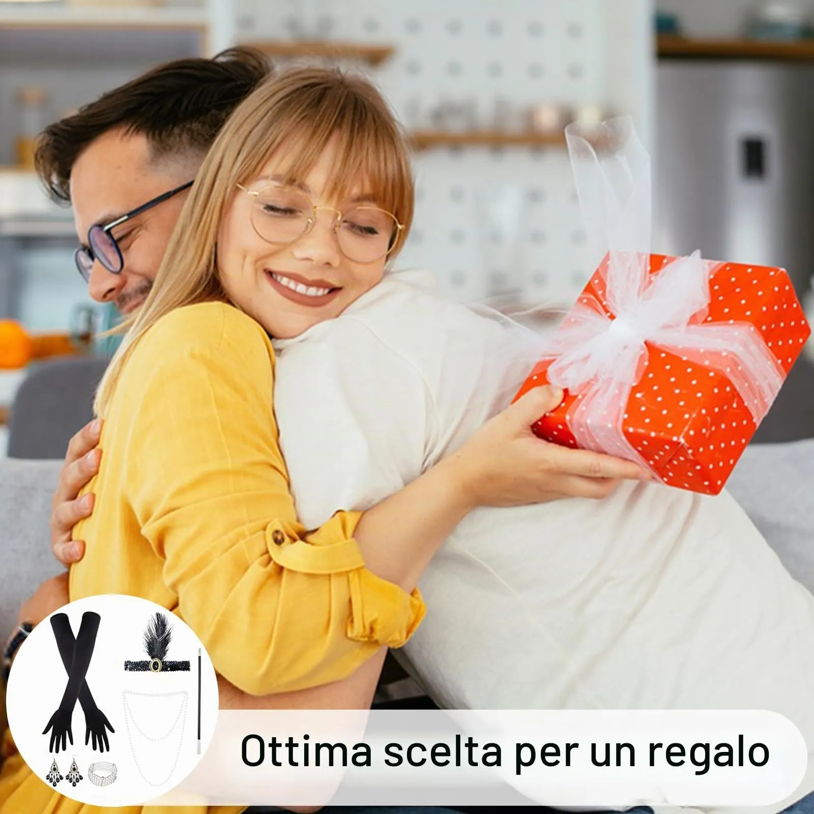 Xrten 6 Pezzi Anni '20 Flapper Great Gatsby Accessori Set Accessori Anni '20 1920 Accessori di Set Halloween per Natale Fascia Guanti Lunghi Collana con Perle Braccialetto Orecchini - immagine 7