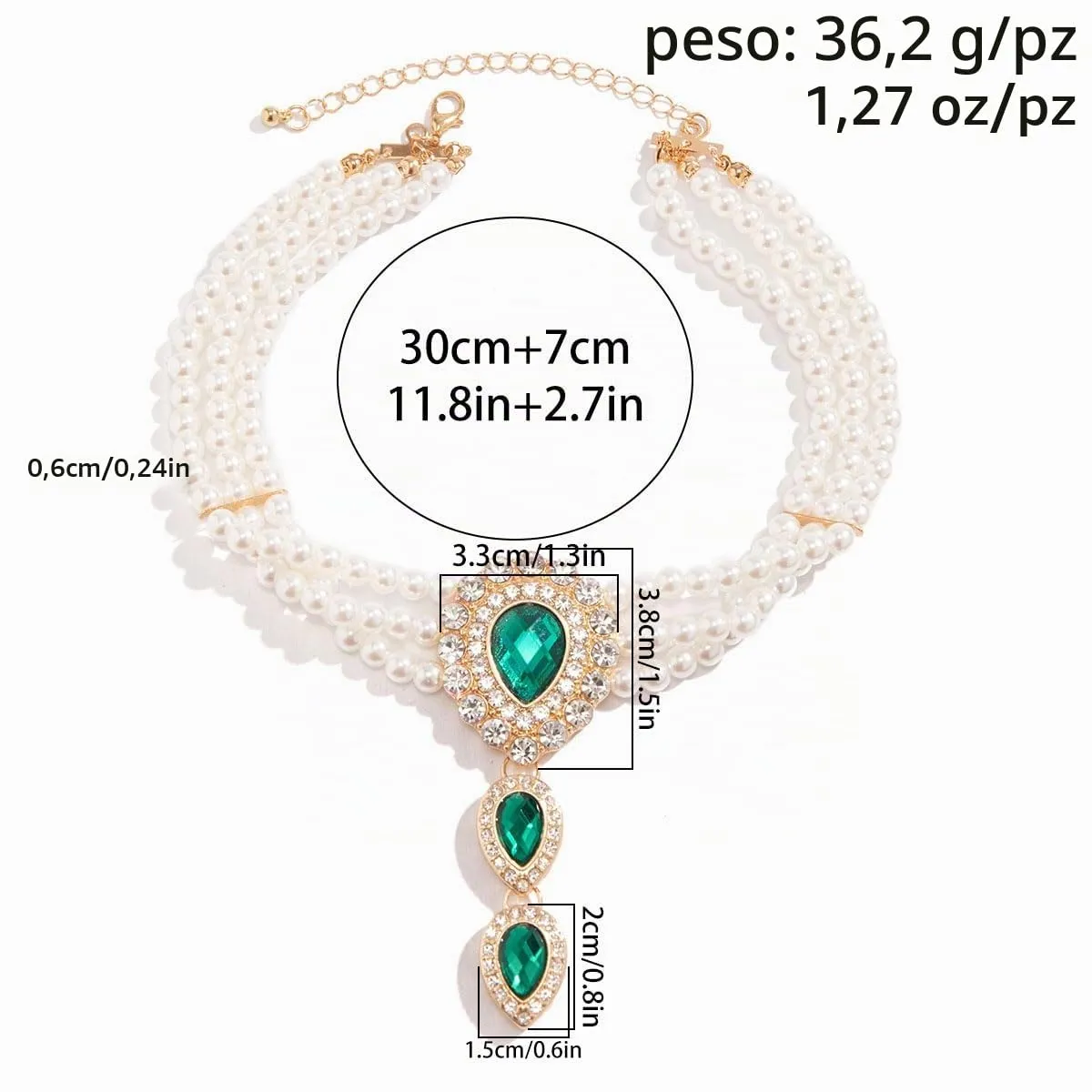 Carufin Retro Perla Collana Bracciali Sposa Collana Da Sposa Bracciali Collana Di Cristallo Gioielli Da Sposa Accessori per Le Donne Ragazze (Collana verde) - immagine 5